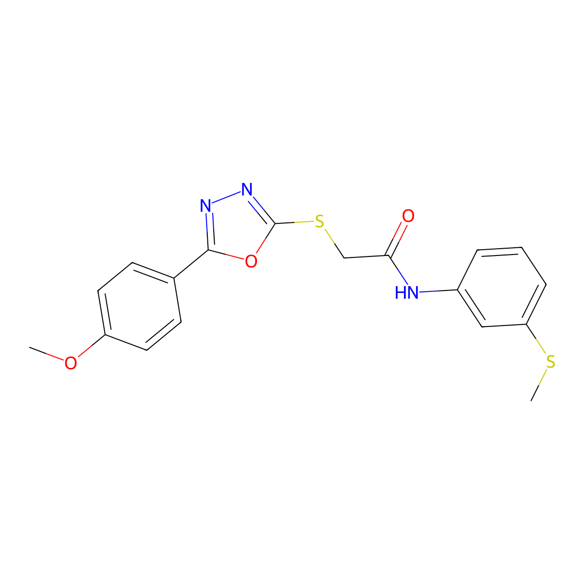 2-{[5-(4-methoxyphenyl)-1,3,4-oxadiazol-2-yl]sulfanyl}-N-[3-(methylsulfanyl)phenyl]acetamide molecular structure, CAS 665018-34-8