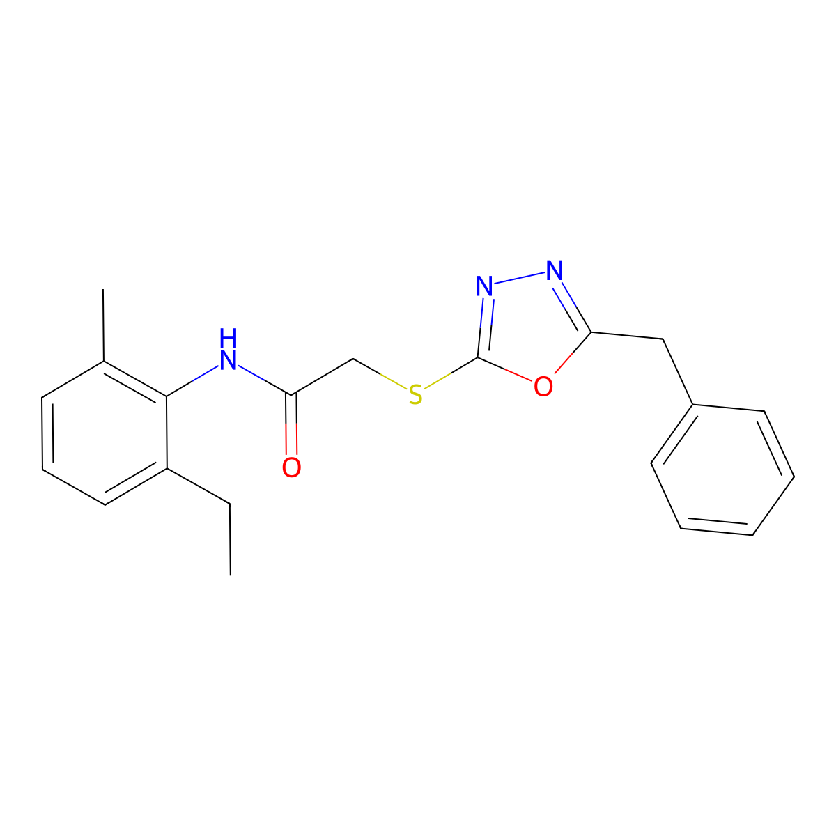 2-[(5-benzyl-1,3,4-oxadiazol-2-yl)sulfanyl]-N-(2-ethyl-6-methylphenyl)acetamide molecular structure, CAS 665018-37-1