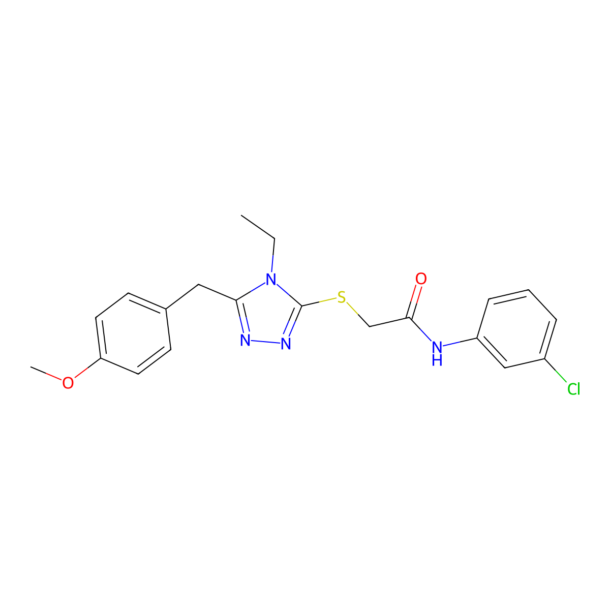 N-(3-chlorophenyl)-2-{[4-ethyl-5-(4-methoxybenzyl)-4H-1,2,4-triazol-3-yl]sulfanyl}acetamide molecular structure, CAS 665018-38-2