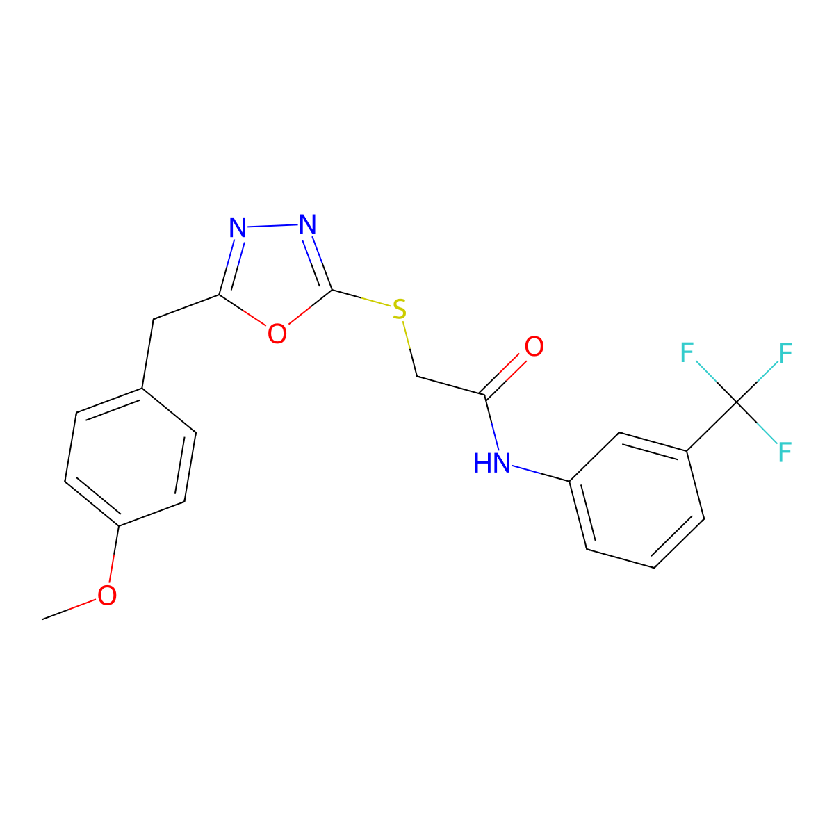 2-{[5-(4-methoxybenzyl)-1,3,4-oxadiazol-2-yl]sulfanyl}-N-[3-(trifluoromethyl)phenyl]acetamide molecular structure, CAS 665018-48-4
