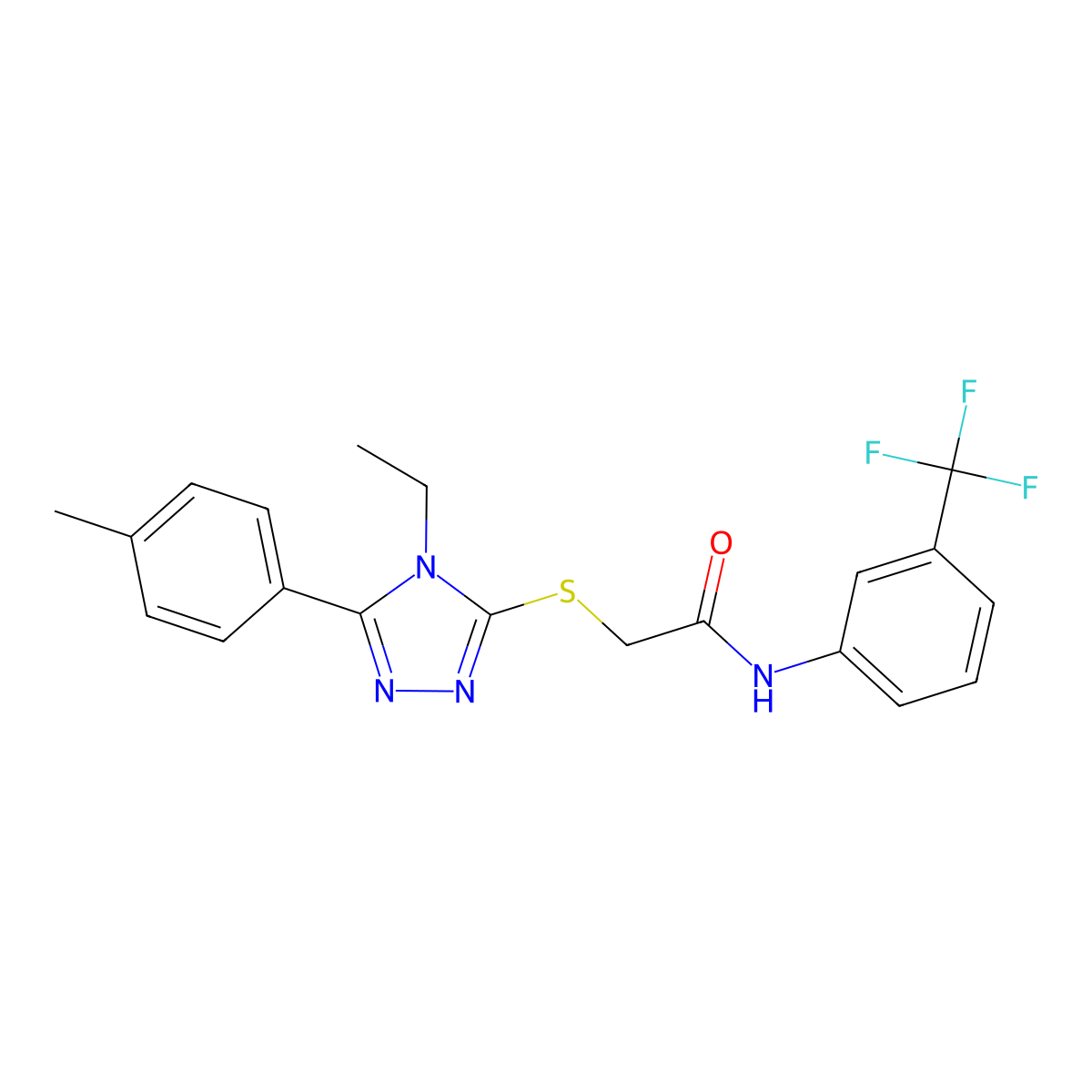 2-{[4-ethyl-5-(4-methylphenyl)-4H-1,2,4-triazol-3-yl]sulfanyl}-N-[3-(trifluoromethyl)phenyl]acetamide molecular structure, CAS 665018-49-5