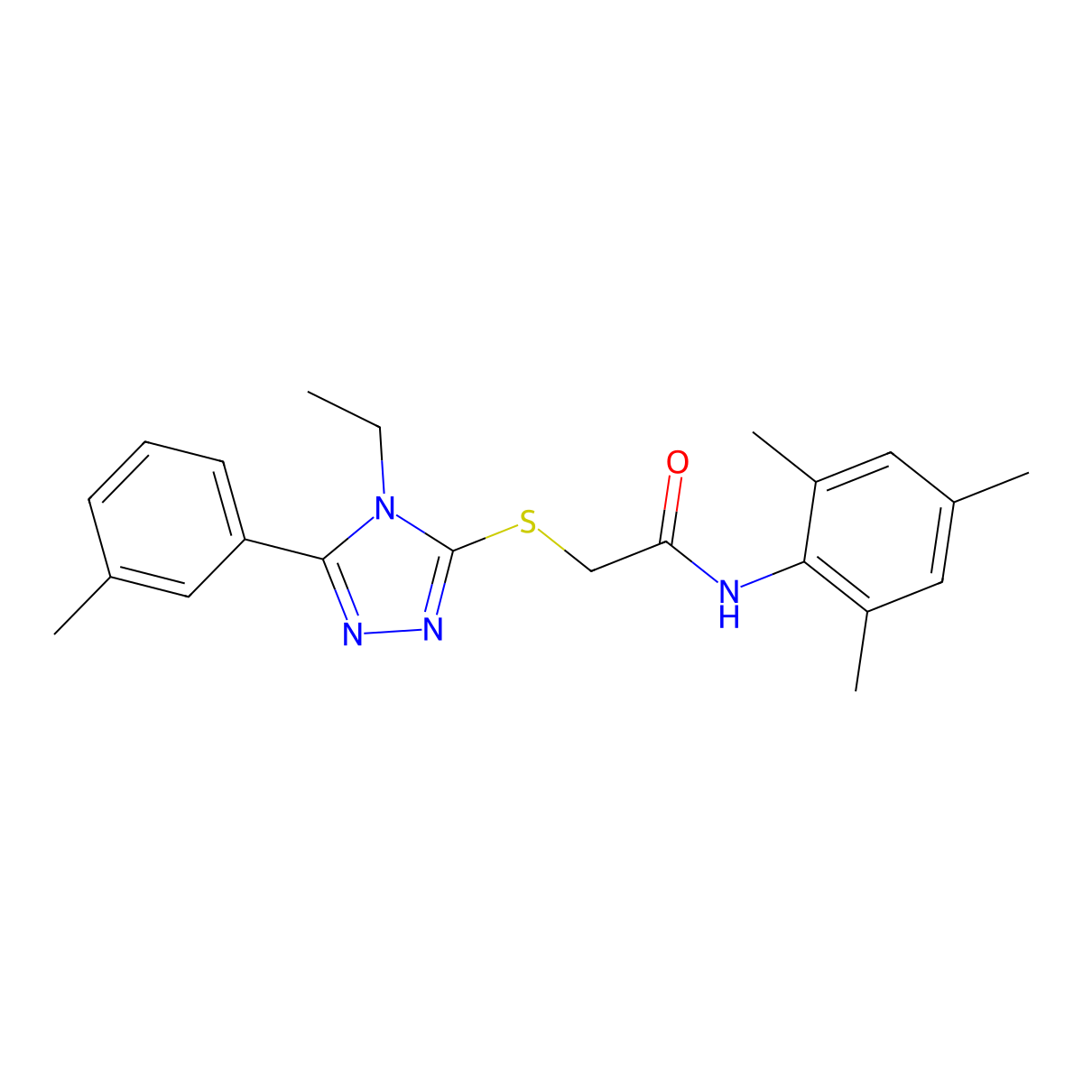 2-{[4-ethyl-5-(3-methylphenyl)-4H-1,2,4-triazol-3-yl]sulfanyl}-N-(2,4,6-trimethylphenyl)acetamide molecular structure, CAS 665018-55-3
