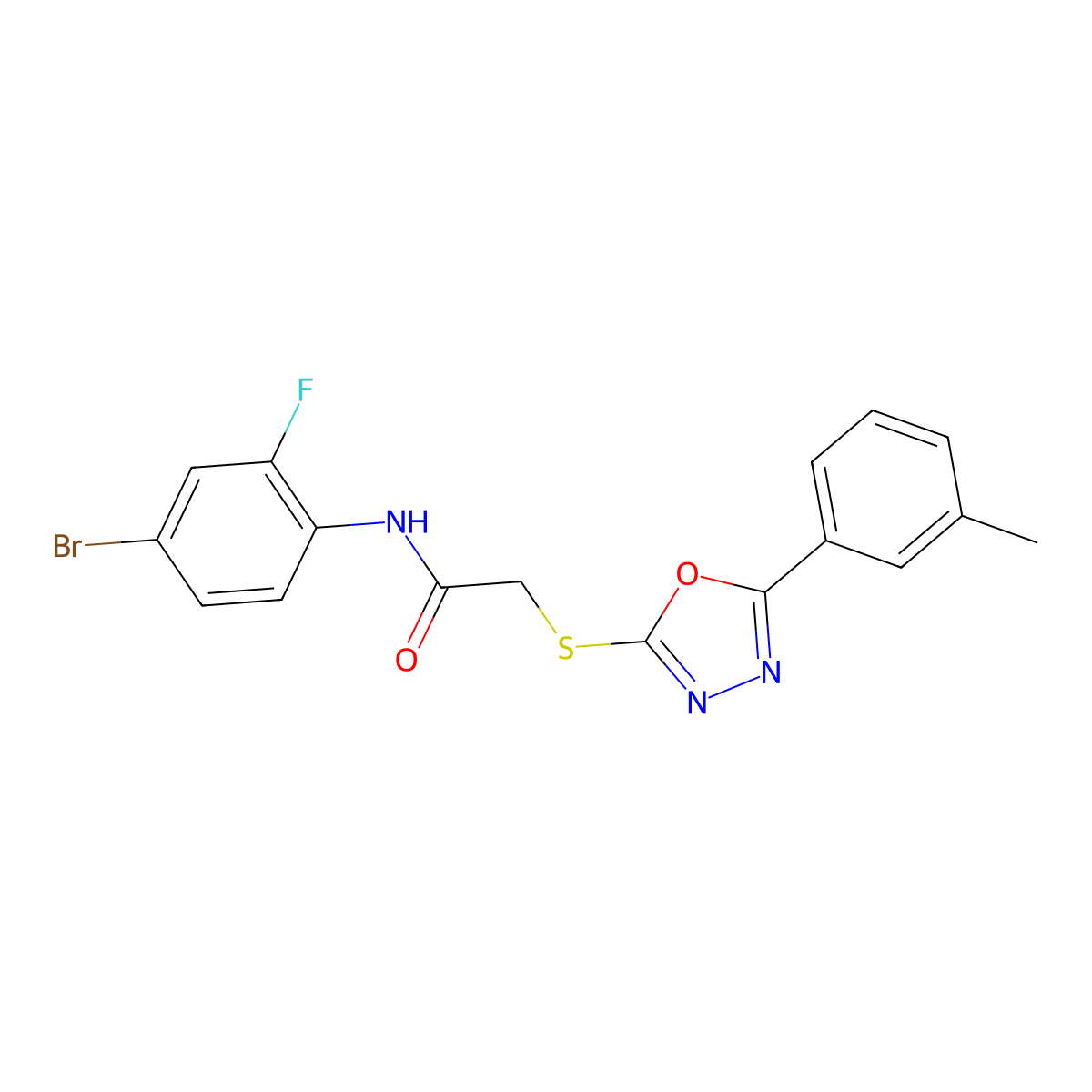 N-(4-bromo-2-fluorophenyl)-2-{[5-(3-methylphenyl)-1,3,4-oxadiazol-2-yl]sulfanyl}acetamide molecular structure, CAS 665018-67-7