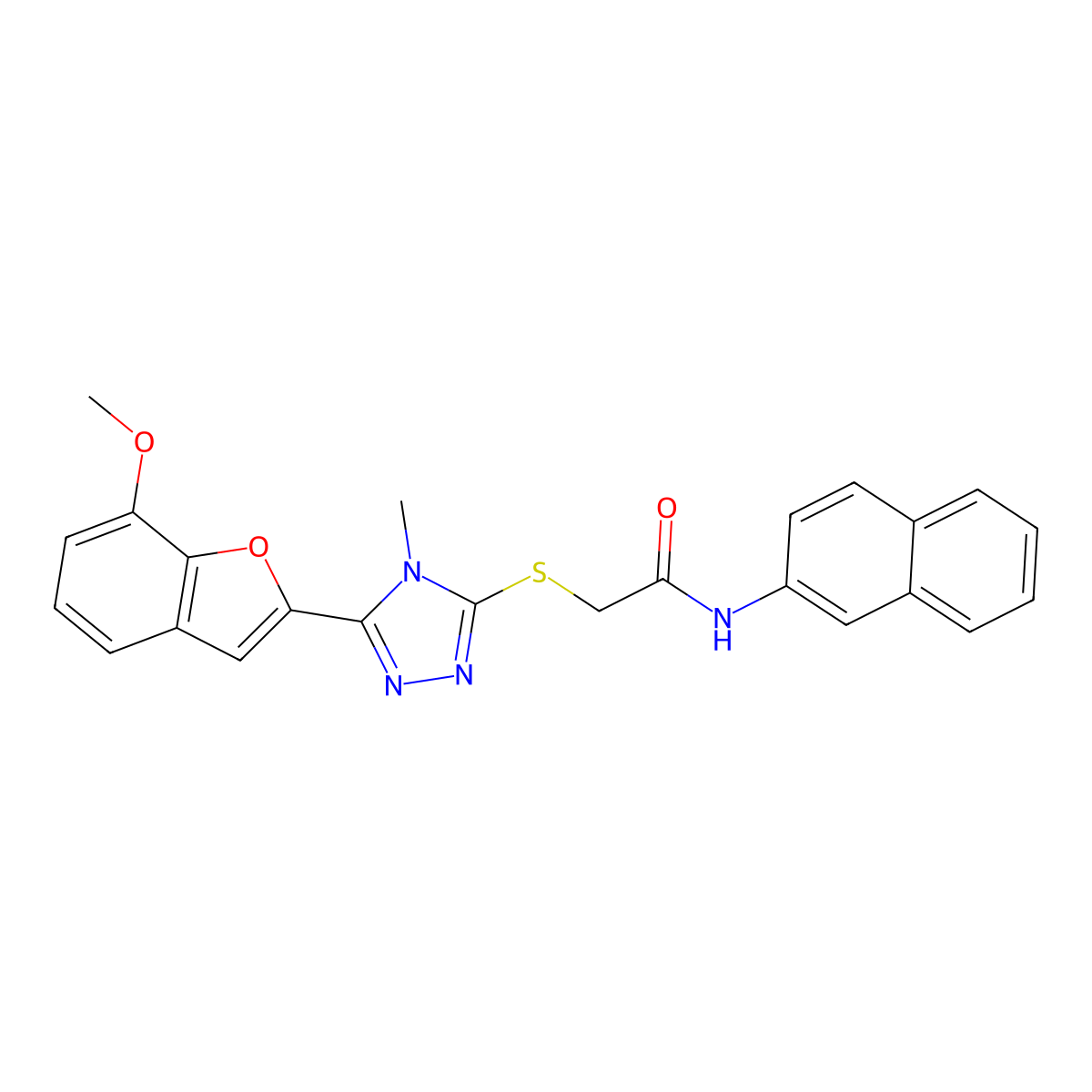 2-[[5-(7-methoxy-1-benzofuran-2-yl)-4-methyl-1,2,4-triazol-3-yl]sulfanyl]-N-naphthalen-2-ylacetamide molecular structure, CAS 665018-83-7