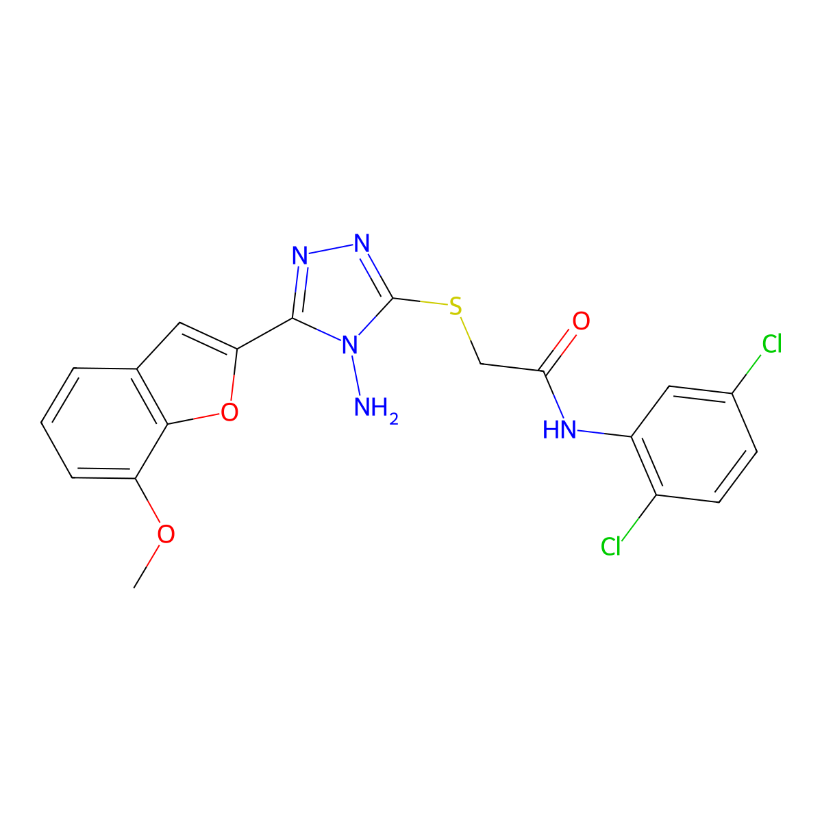 2-{[4-amino-5-(7-methoxy-1-benzofuran-2-yl)-4H-1,2,4-triazol-3-yl]sulfanyl}-N-(2,5-dichlorophenyl)acetamide molecular structure, CAS 665018-85-9