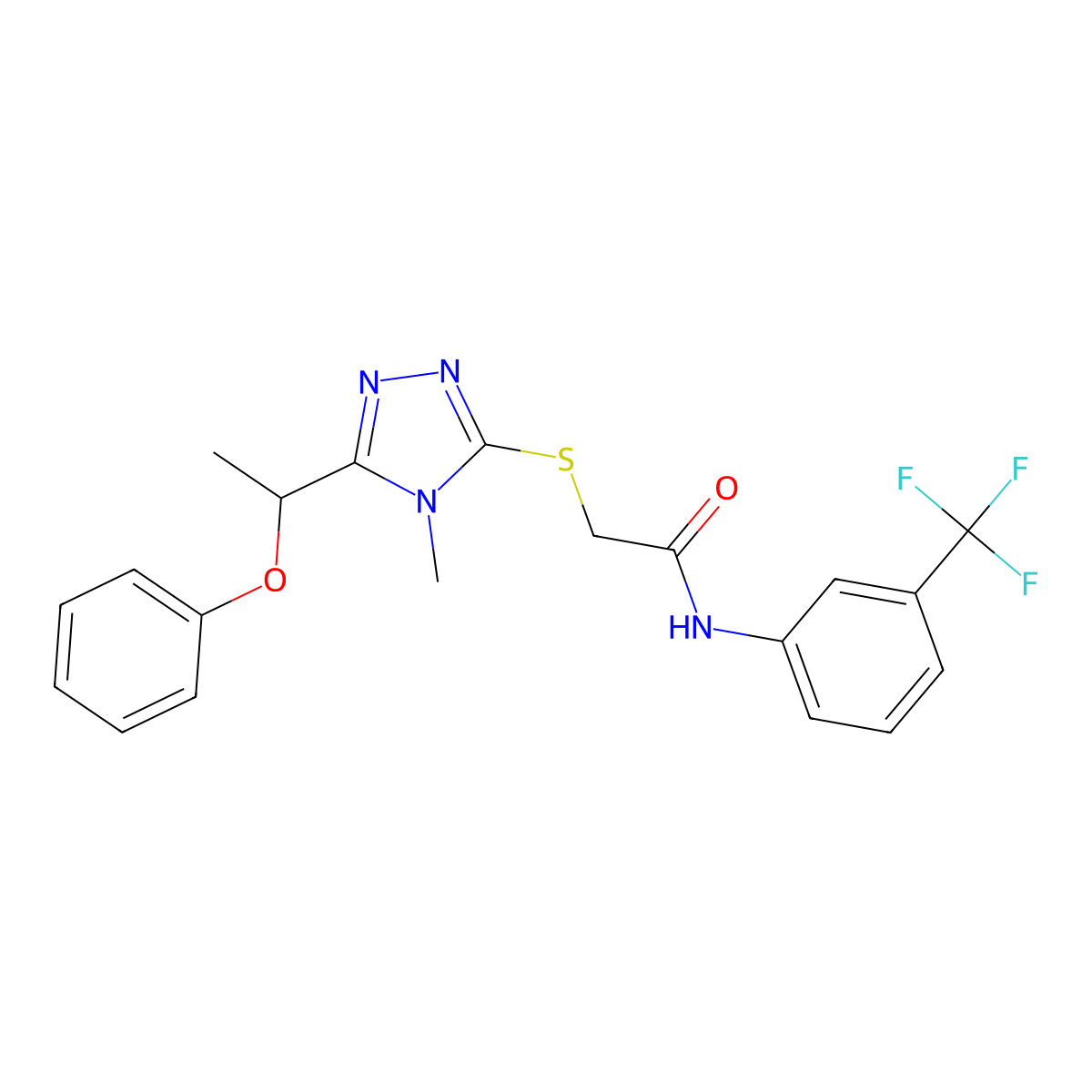 2-{[4-methyl-5-(1-phenoxyethyl)-4H-1,2,4-triazol-3-yl]sulfanyl}-N-[3-(trifluoromethyl)phenyl]acetamide molecular structure, CAS 665018-93-9