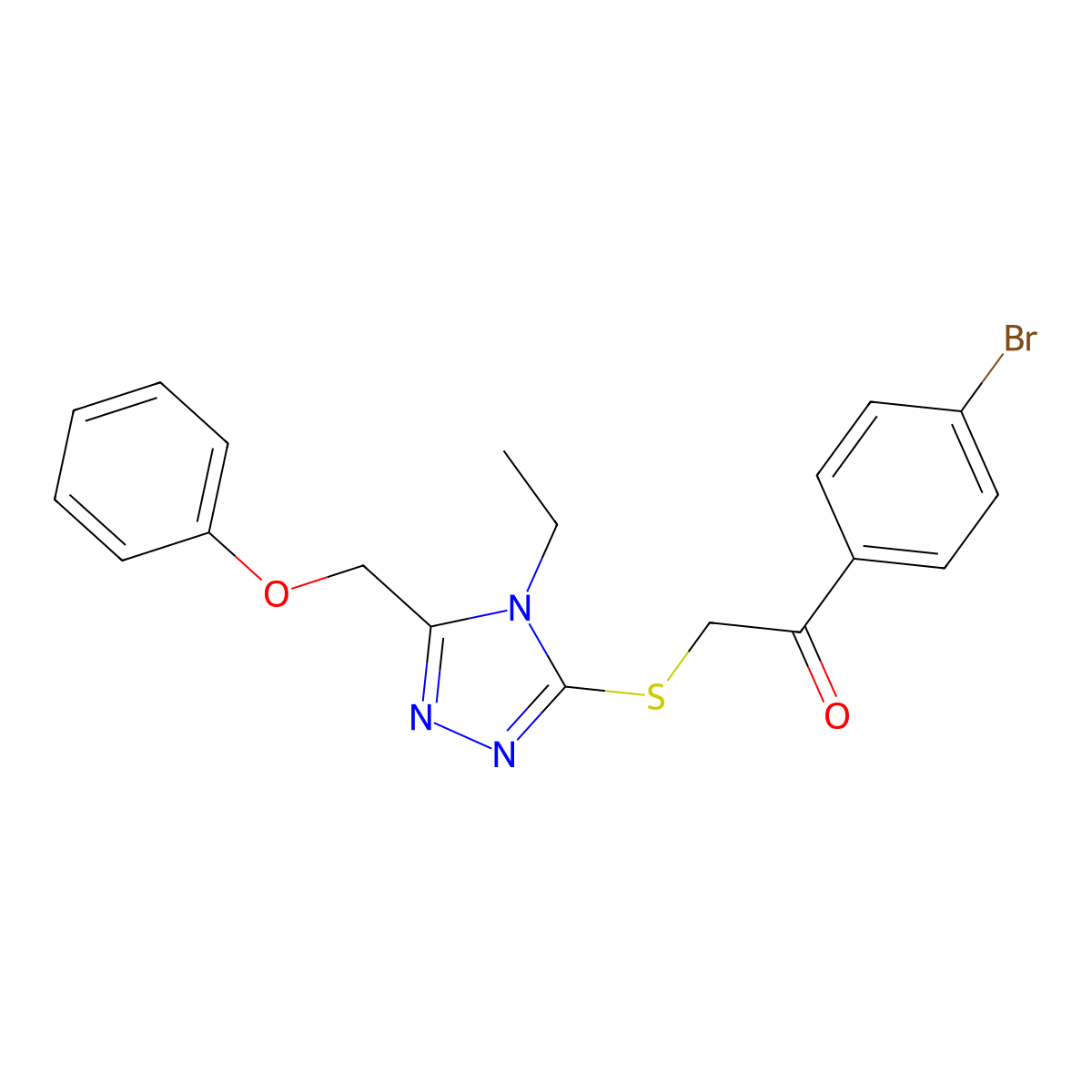 1-(4-Bromophenyl)-2-[[4-ethyl-5-(phenoxymethyl)-1,2,4-triazol-3-yl]sulfanyl]ethanone molecular structure, CAS 665018-95-1