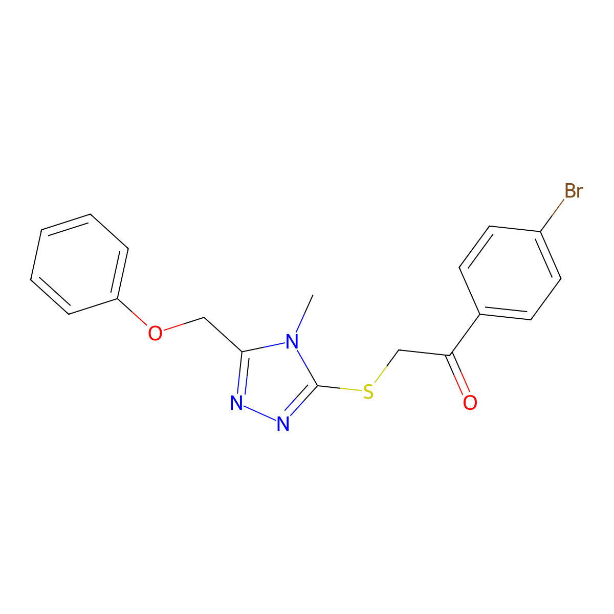 1-(4-bromophenyl)-2-{[4-methyl-5-(phenoxymethyl)-4H-1,2,4-triazol-3-yl]sulfanyl}ethanone molecular structure, CAS 665018-96-2