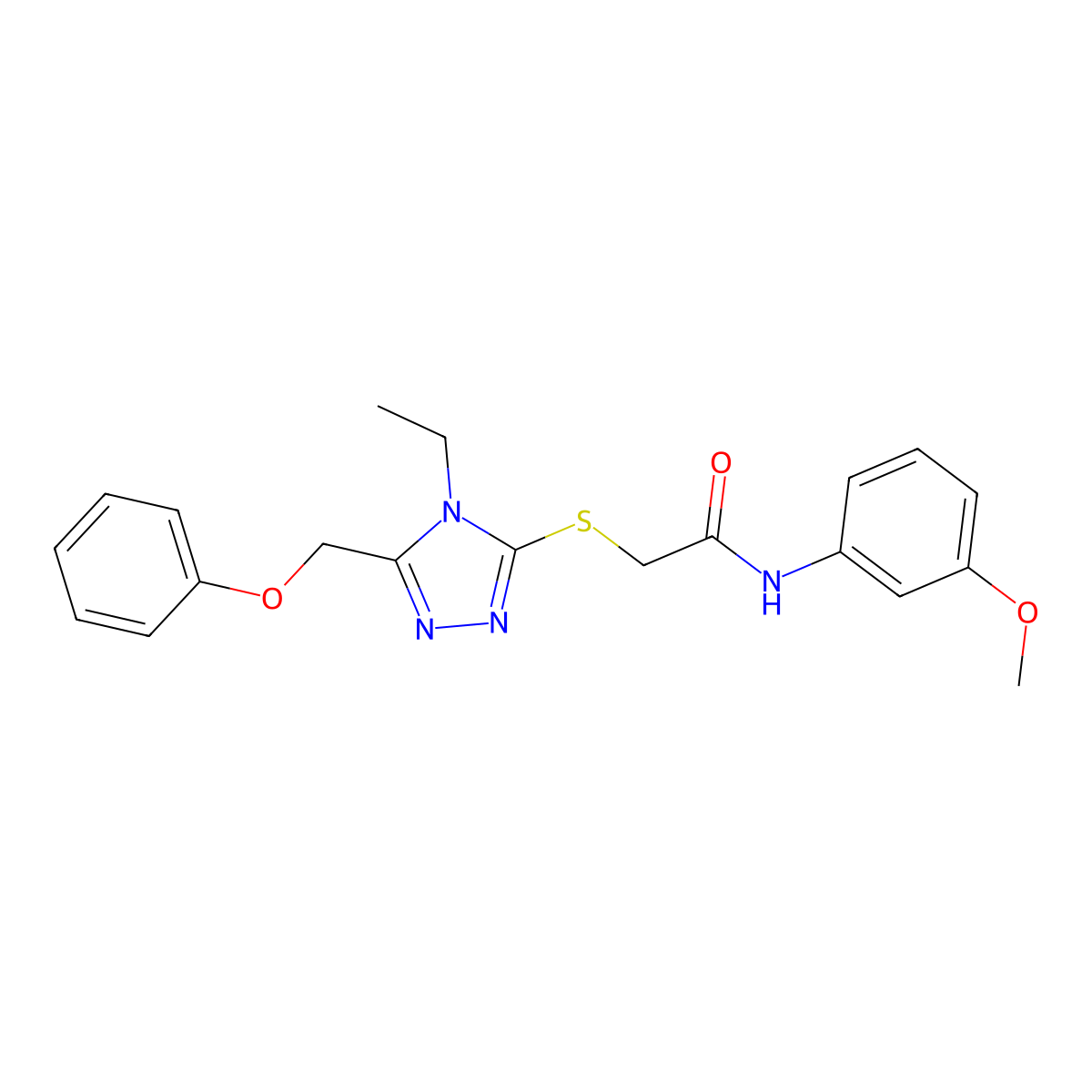 2-{[4-ethyl-5-(phenoxymethyl)-4H-1,2,4-triazol-3-yl]sulfanyl}-N-(3-methoxyphenyl)acetamide molecular structure, CAS 665018-99-5