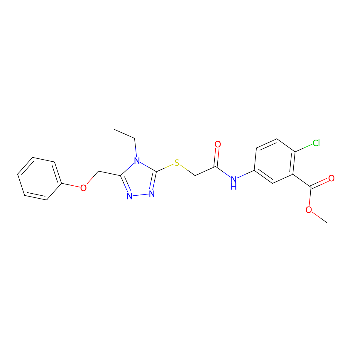 methyl 2-chloro-5-[({[4-ethyl-5-(phenoxymethyl)-4H-1,2,4-triazol-3-yl]sulfanyl}acetyl)amino]benzoate molecular structure, CAS 665019-00-1