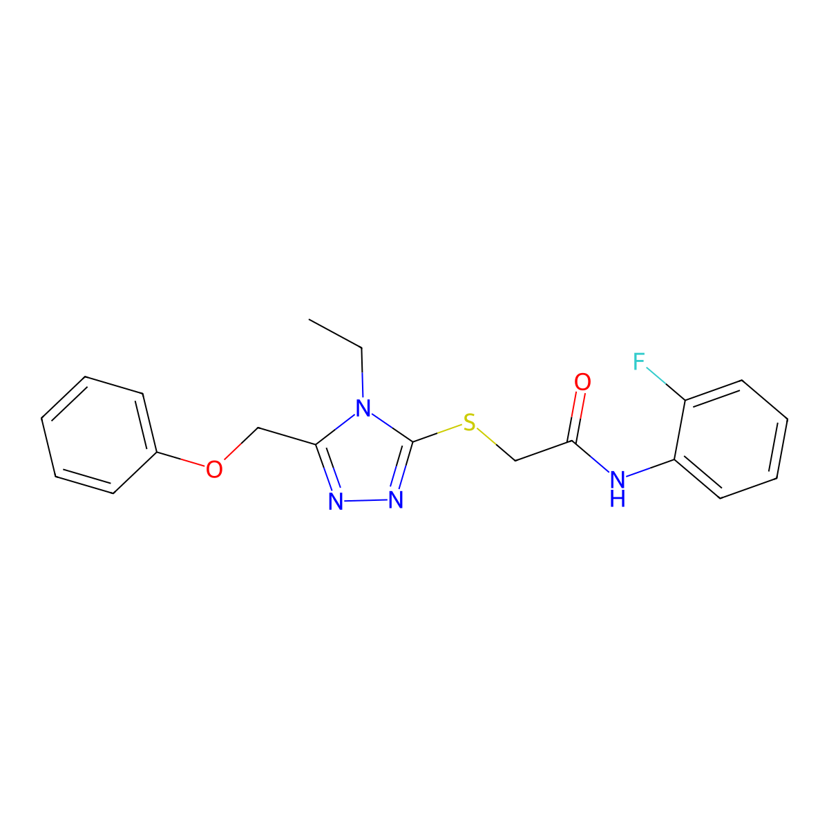 2-{[4-ethyl-5-(phenoxymethyl)-4H-1,2,4-triazol-3-yl]sulfanyl}-N-(2-fluorophenyl)acetamide molecular structure, CAS 665019-08-9