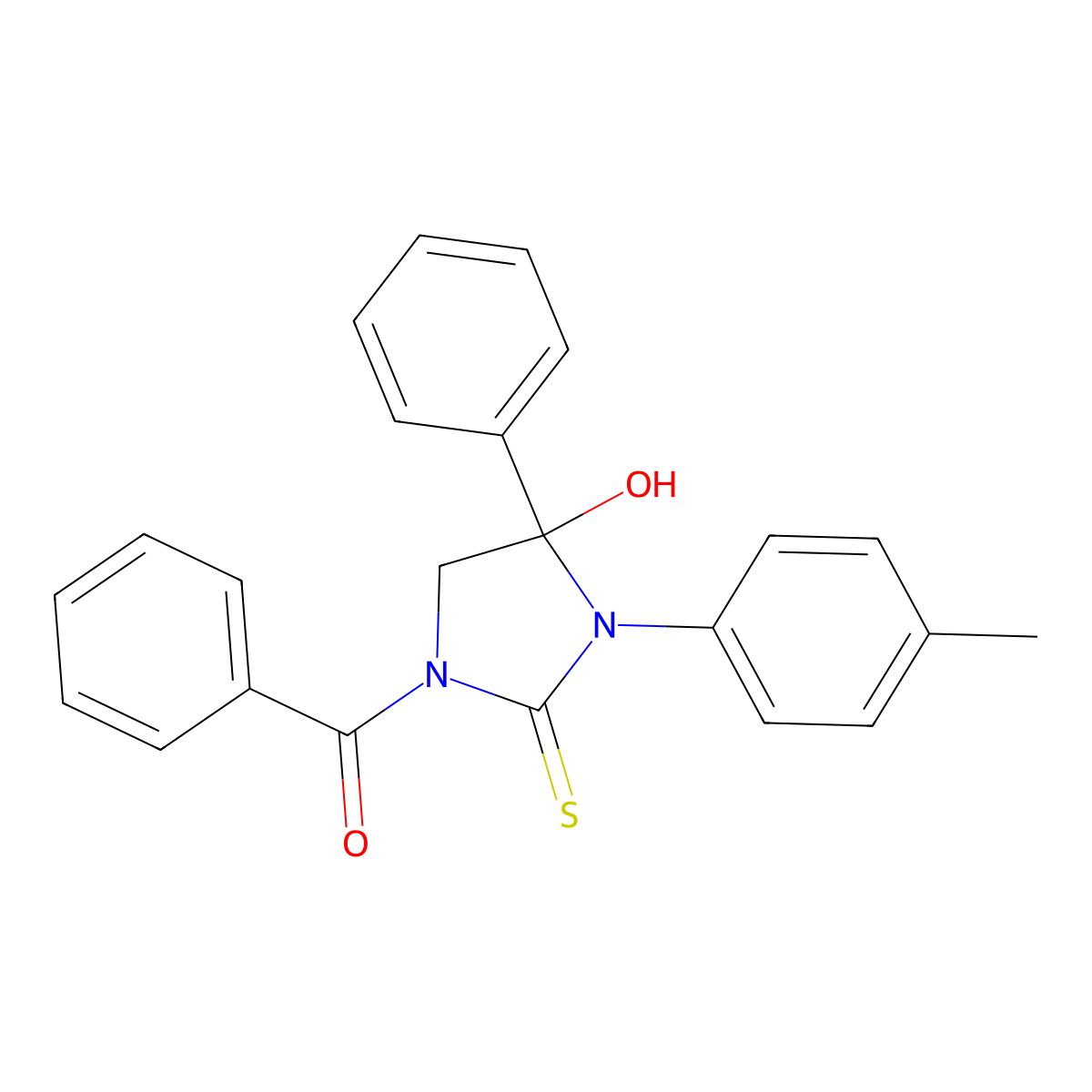 1-Benzoyl-4-hydroxy-3-(4-methylphenyl)-4-phenyl-2-imidazolidinethione molecular structure, CAS 665020-86-0