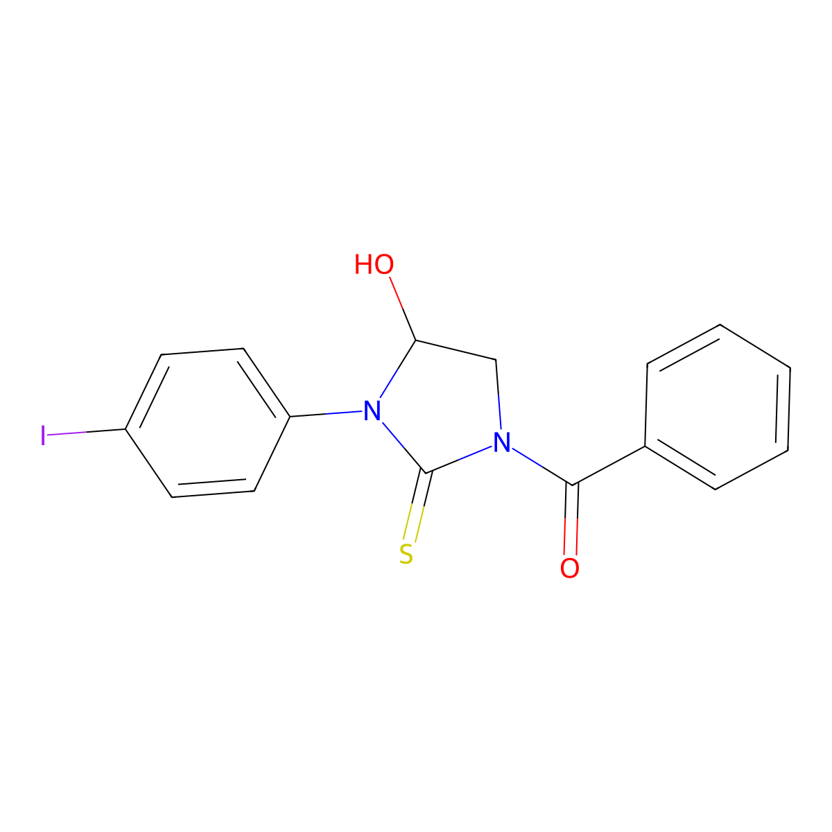 1-Benzoyl-4-hydroxy-3-(4-iodophenyl)-2-imidazolidinethione molecular structure, CAS 665020-90-6