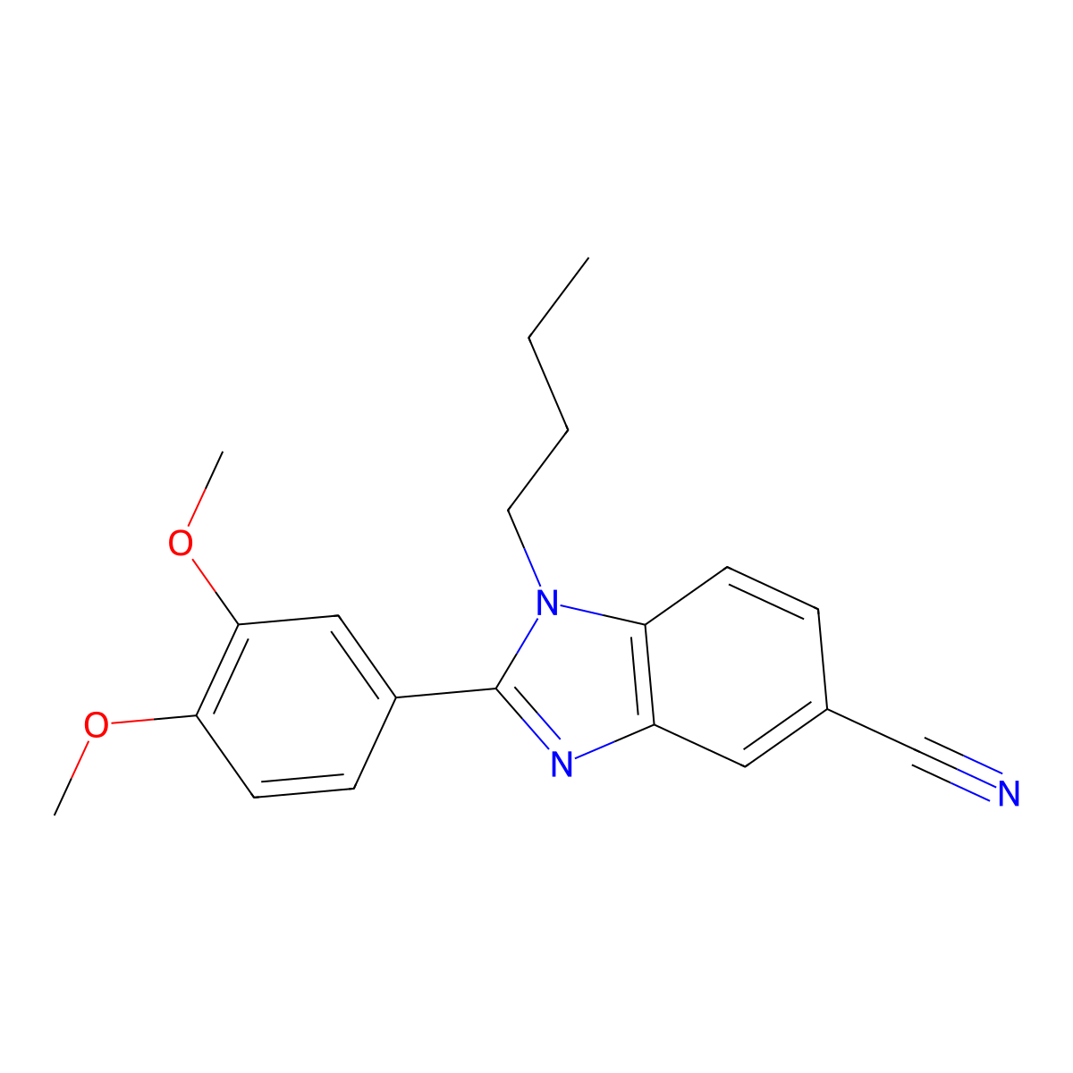 1H-Benzimidazole-5-carbonitrile, 1-butyl-2-(3,4-dimethoxyphenyl)- molecular structure, CAS 665023-38-1