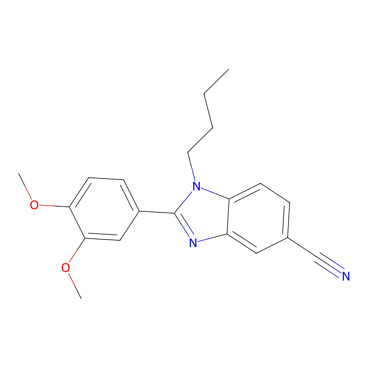 1H-Benzimidazole-5-carbonitrile, 1-butyl-2-(3,4-dimethoxyphenyl)- molecular structure, CAS 665023-38-1