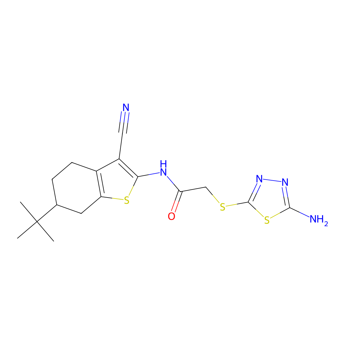 2-[(5-amino-1,3,4-thiadiazol-2-yl)sulfanyl]-N-(6-tert-butyl-3-cyano-4,5,6,7-tetrahydro-1-benzothiophen-2-yl)acetamide molecular structure, CAS 665024-60-2