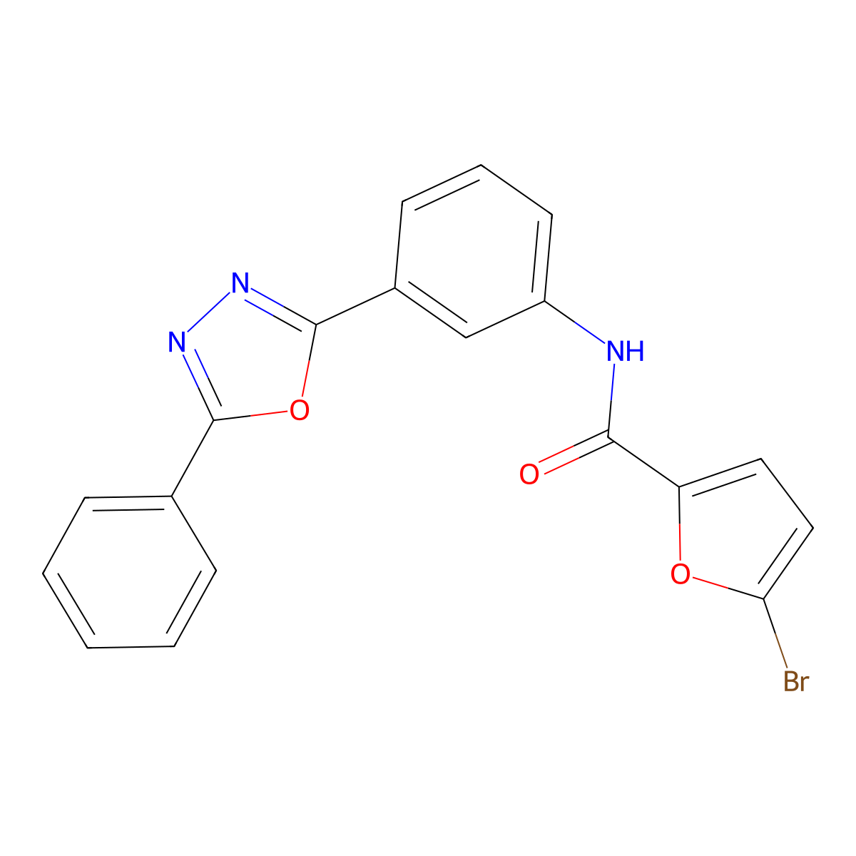 5-bromo-N-[3-(5-phenyl-1,3,4-oxadiazol-2-yl)phenyl]-2-furamide molecular structure, CAS 665025-12-7