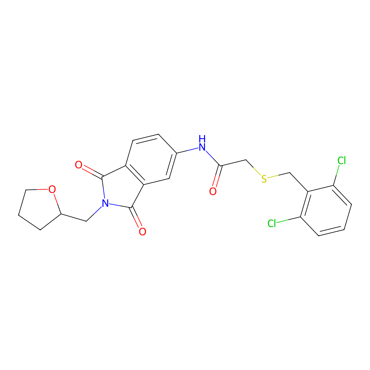 2-[(2,6-dichlorophenyl)methylsulfanyl]-N-[1,3-dioxo-2-(oxolan-2-ylmethyl)isoindol-5-yl]acetamide molecular structure, CAS 665025-21-8