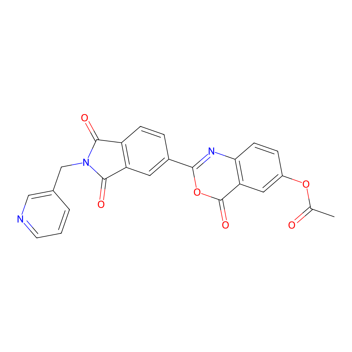 2-[1,3-dioxo-2-(pyridin-3-ylmethyl)-2,3-dihydro-1H-isoindol-5-yl]-4-oxo-4H-3,1-benzoxazin-6-yl acetate molecular structure, CAS 665025-26-3