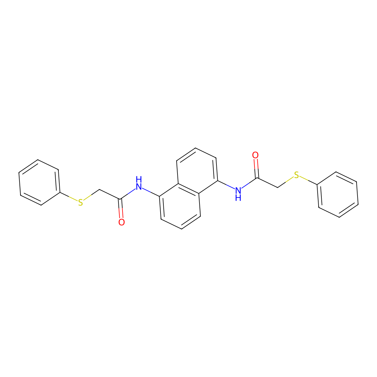 2-phenylsulfanyl-N-[5-[(2-phenylsulfanylacetyl)amino]naphthalen-1-yl]acetamide molecular structure, CAS 665025-37-6