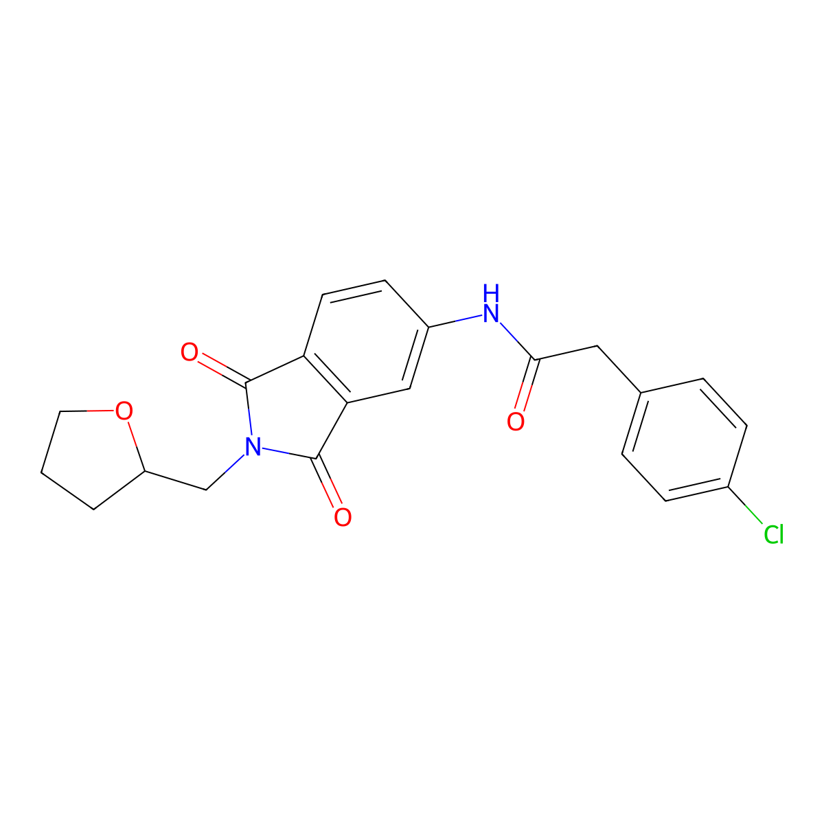 2-(4-chlorophenyl)-N-[1,3-dioxo-2-(oxolan-2-ylmethyl)isoindol-5-yl]acetamide molecular structure, CAS 665025-41-2