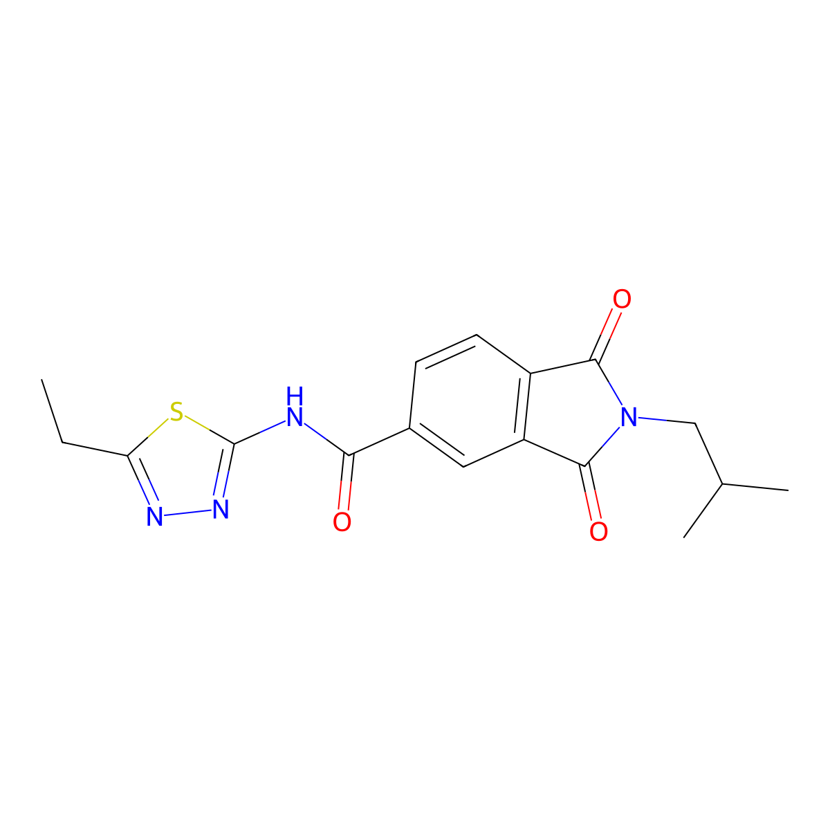 N-(5-ethyl-1,3,4-thiadiazol-2-yl)-2-isobutyl-1,3-dioxo-5-isoindolinecarboxamide molecular structure, CAS 665025-49-0