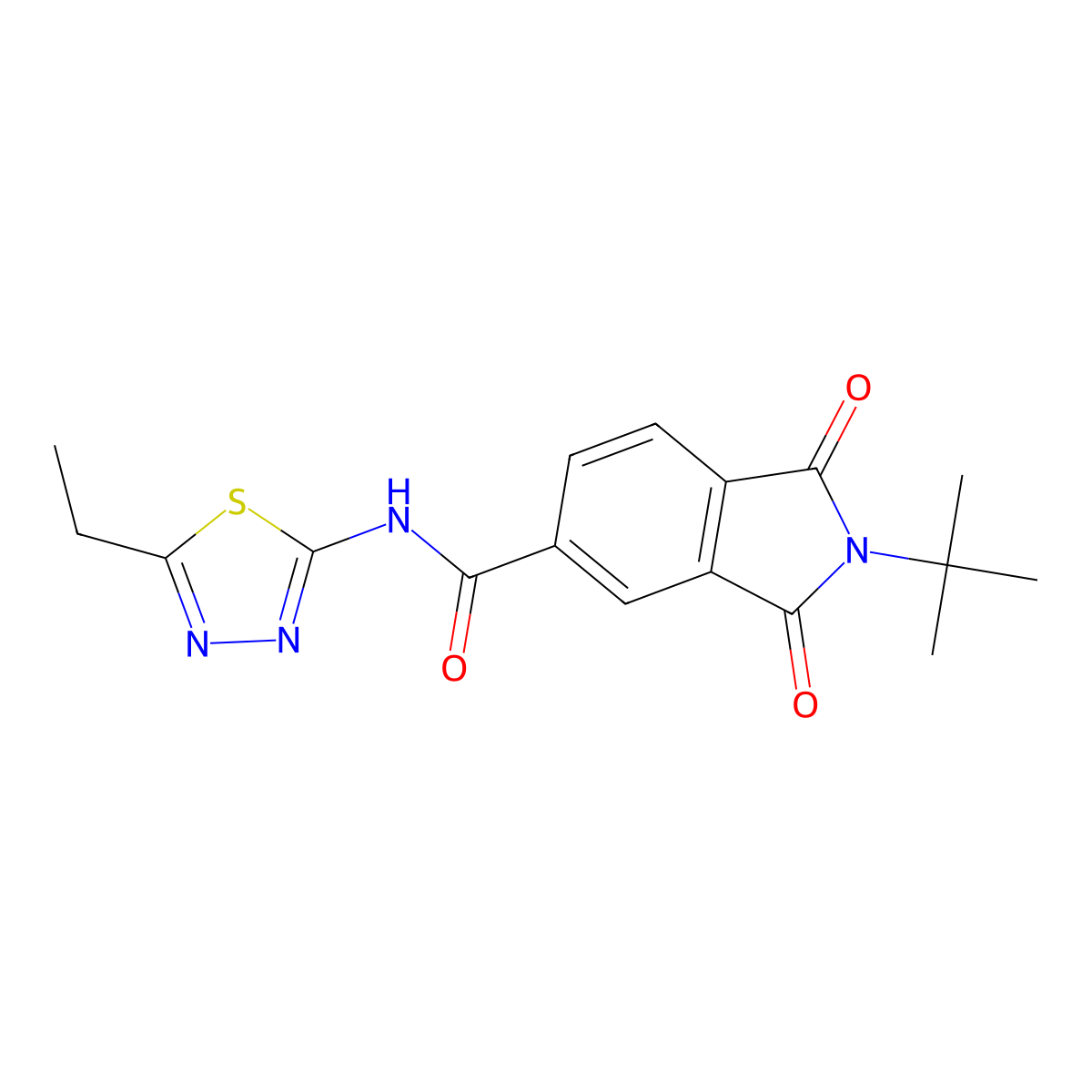 2-tert-butyl-N-(5-ethyl-1,3,4-thiadiazol-2-yl)-1,3-dioxo-5-isoindolinecarboxamide molecular structure, CAS 665025-50-3