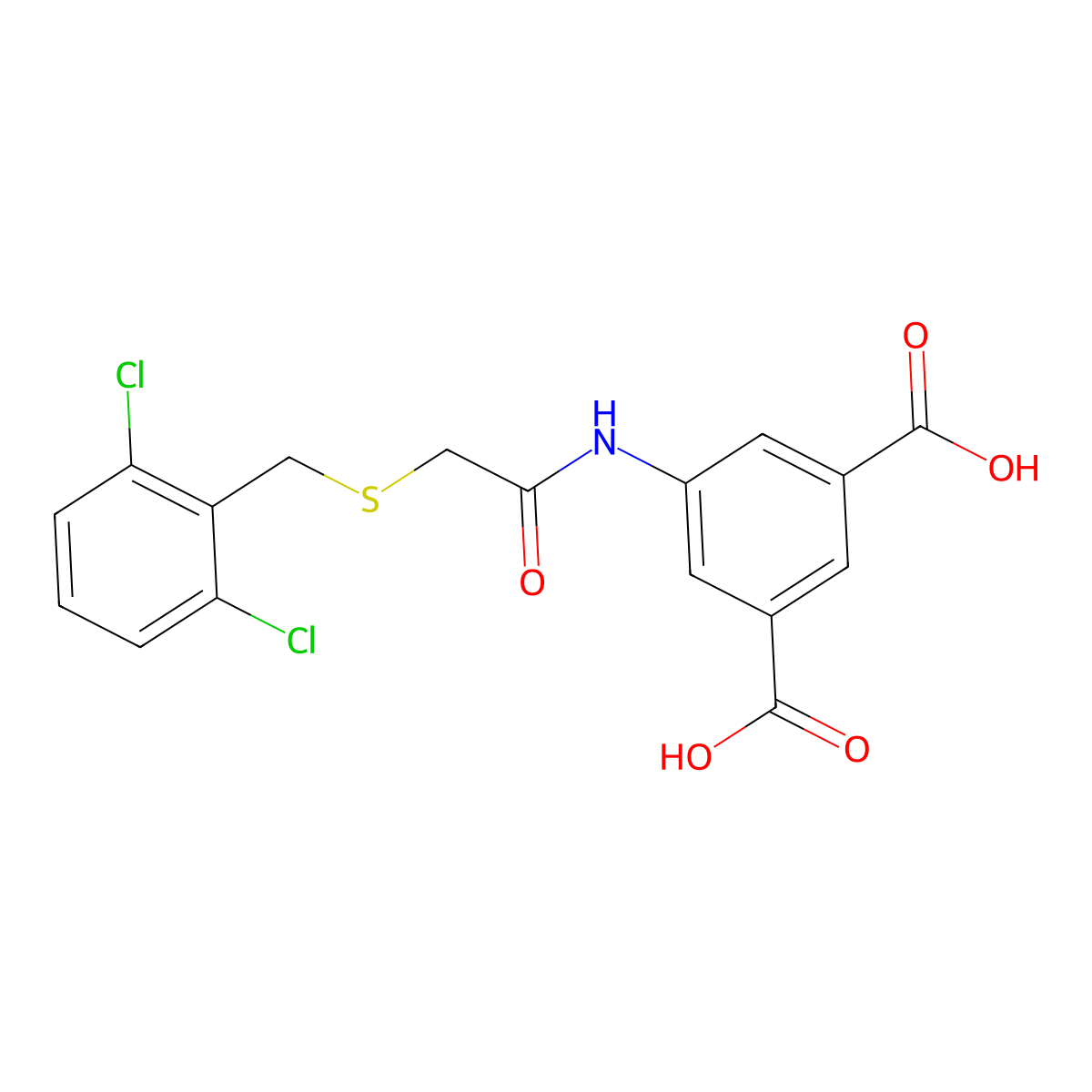 5-({[(2,6-Dichlorobenzyl)sulfanyl]acetyl}amino)benzene-1,3-dicarboxylic acid molecular structure, CAS 665025-52-5