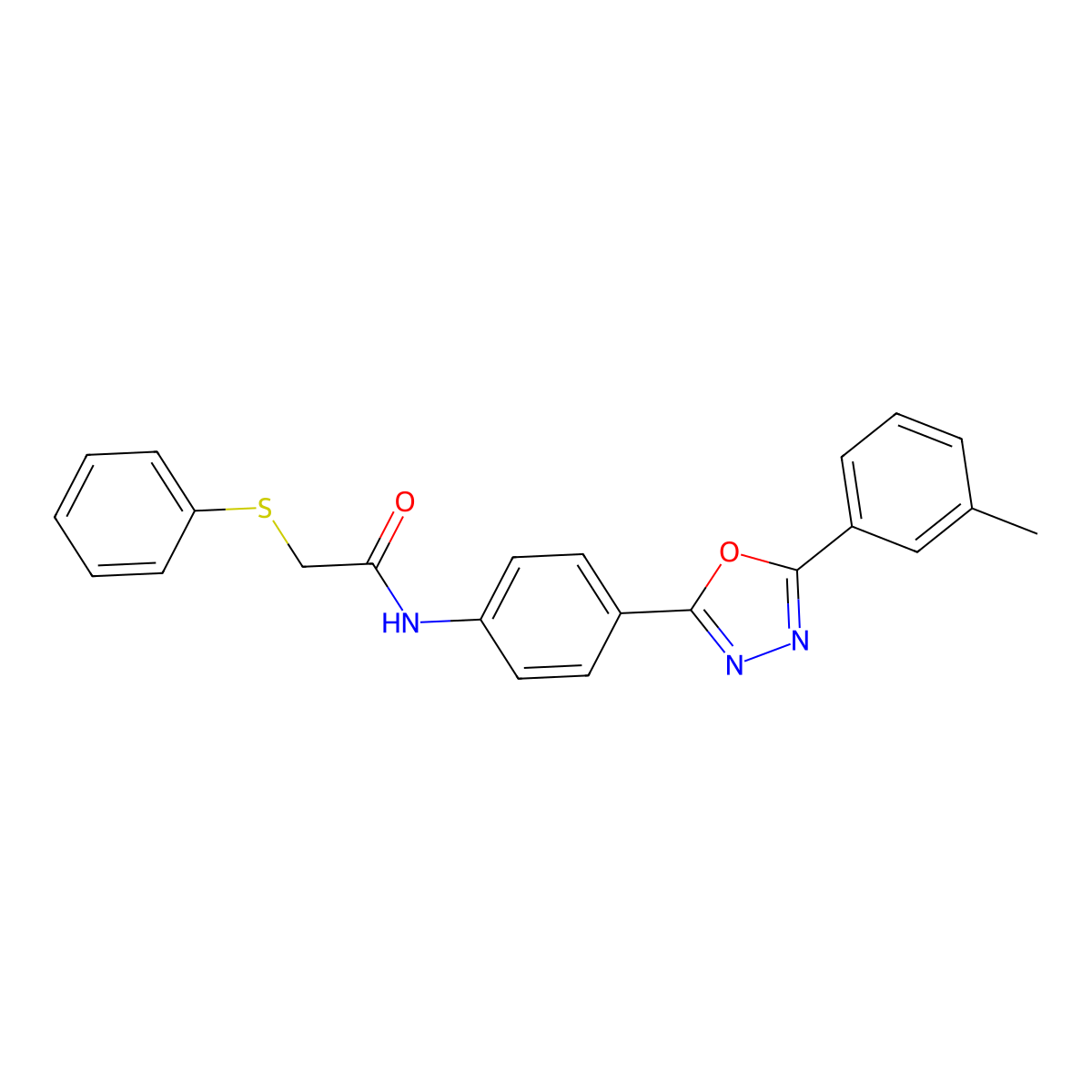 N-[4-[5-(3-methylphenyl)-1,3,4-oxadiazol-2-yl]phenyl]-2-phenylsulfanylacetamide molecular structure, CAS 665025-74-1