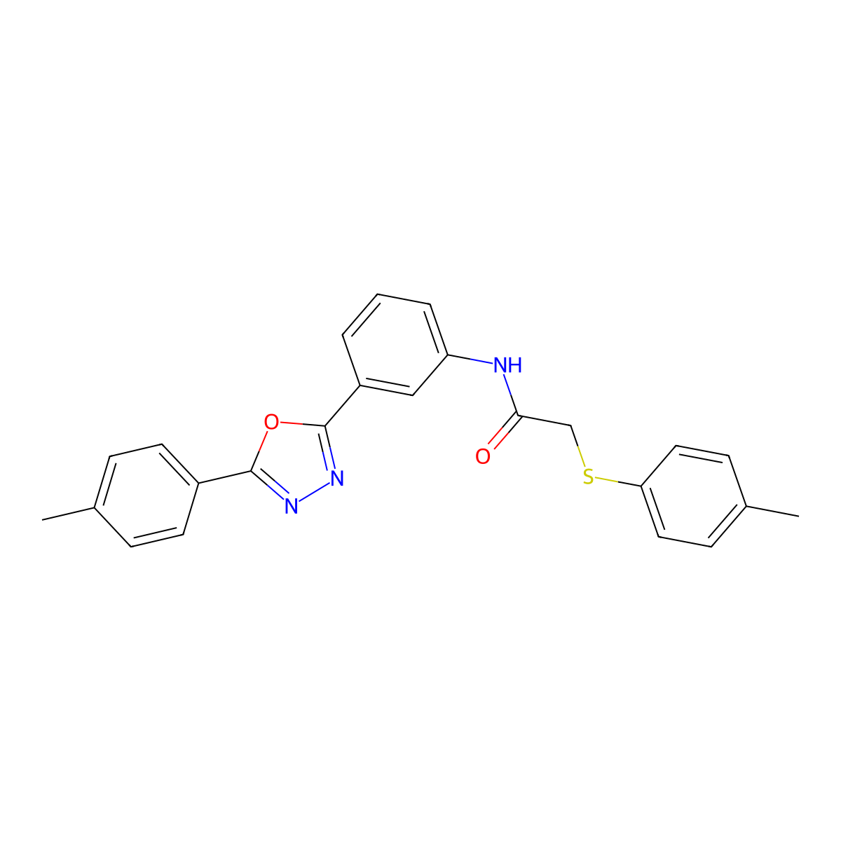 N-[3-[5-(4-methylphenyl)-1,3,4-oxadiazol-2-yl]phenyl]-2-(4-methylphenyl)sulfanylacetamide molecular structure, CAS 665025-75-2