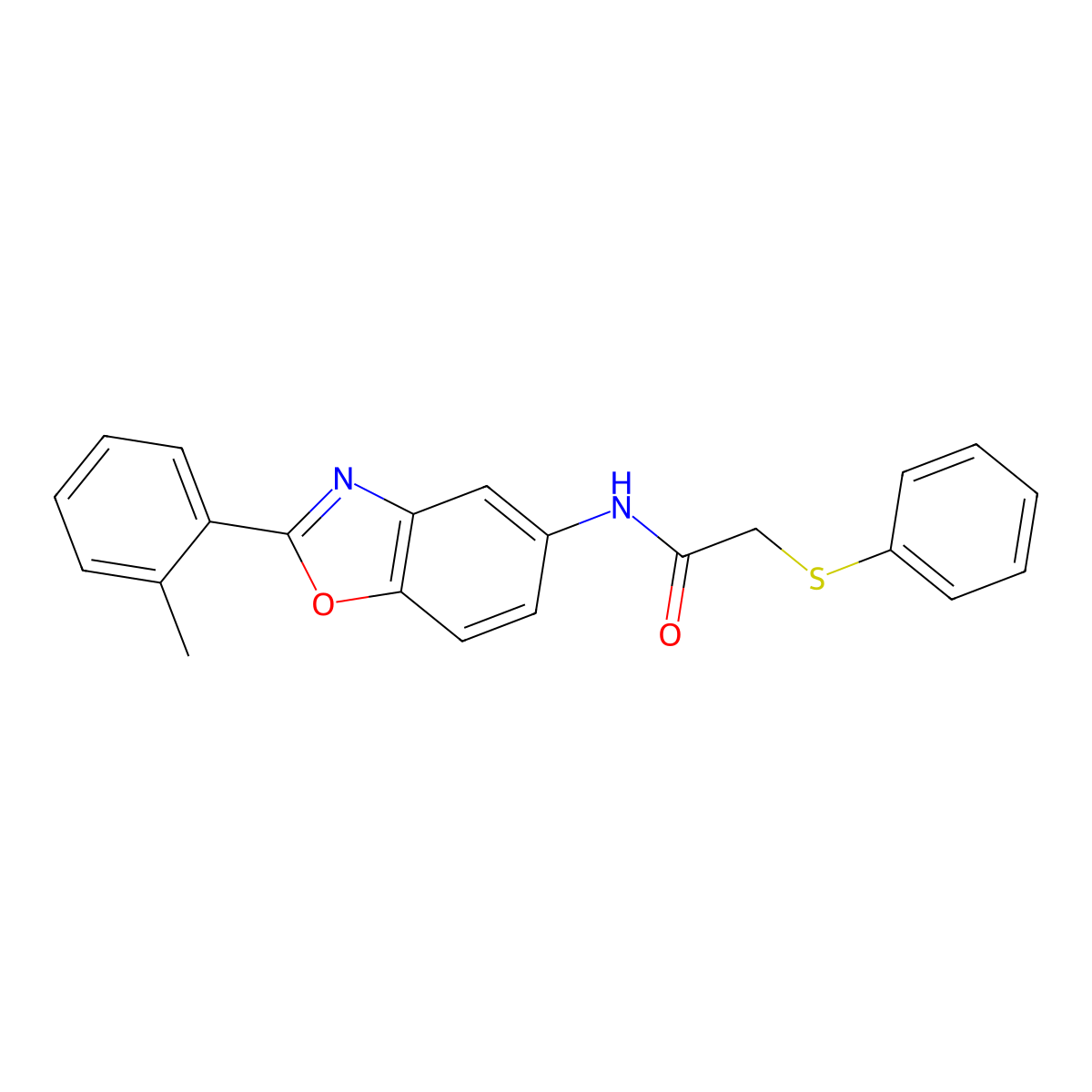 N-[2-(2-methylphenyl)-1,3-benzoxazol-5-yl]-2-phenylsulfanylacetamide molecular structure, CAS 665025-88-7