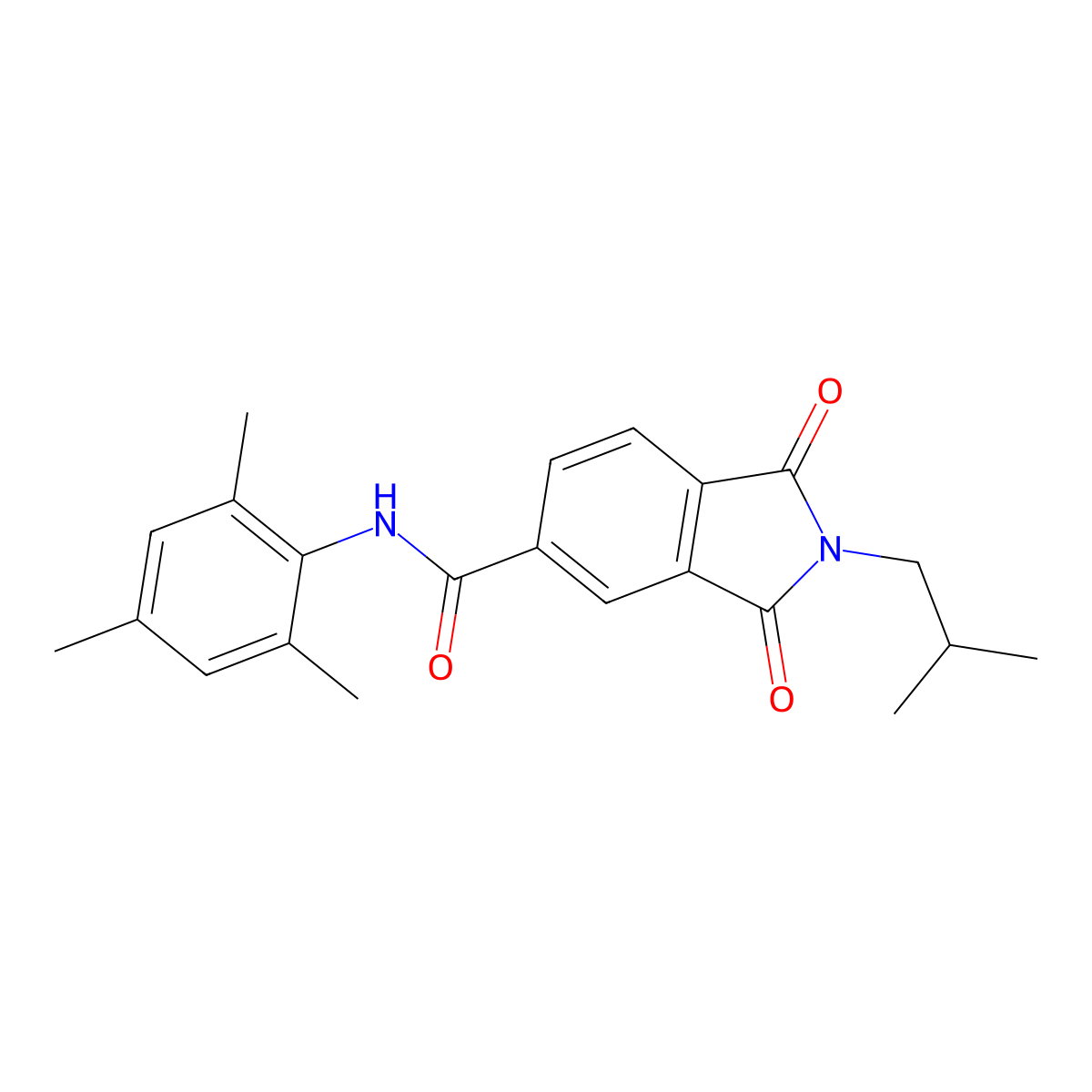 2-(2-methylpropyl)-1,3-dioxo-N-(2,4,6-trimethylphenyl)isoindole-5-carboxamide molecular structure, CAS 665025-89-8