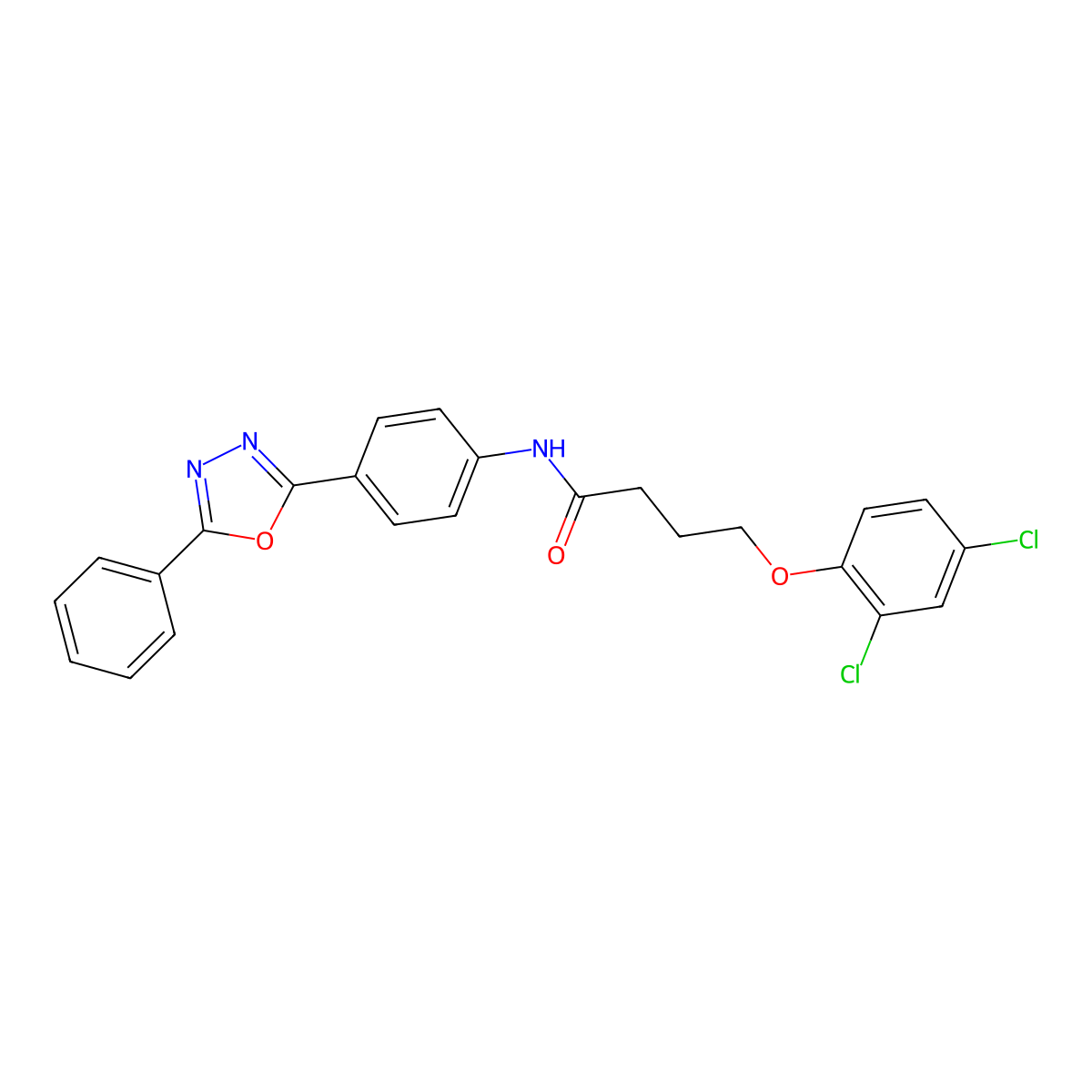 4-(2,4-dichlorophenoxy)-N-[4-(5-phenyl-1,3,4-oxadiazol-2-yl)phenyl]butanamide molecular structure, CAS 665025-92-3