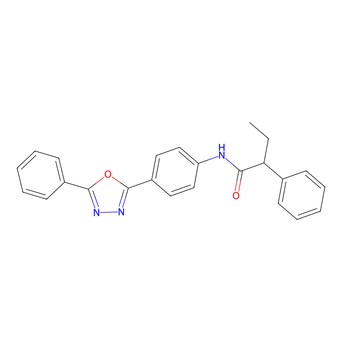 2-phenyl-N-[4-(5-phenyl-1,3,4-oxadiazol-2-yl)phenyl]butanamide molecular structure, CAS 665026-17-5