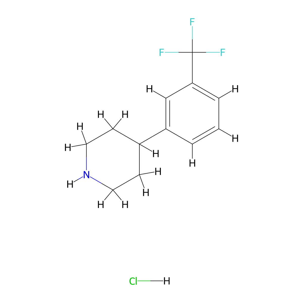 4-(3-Trifluoromethylphenyl)piperidine, HCl molecular structure, CAS 6652-16-0