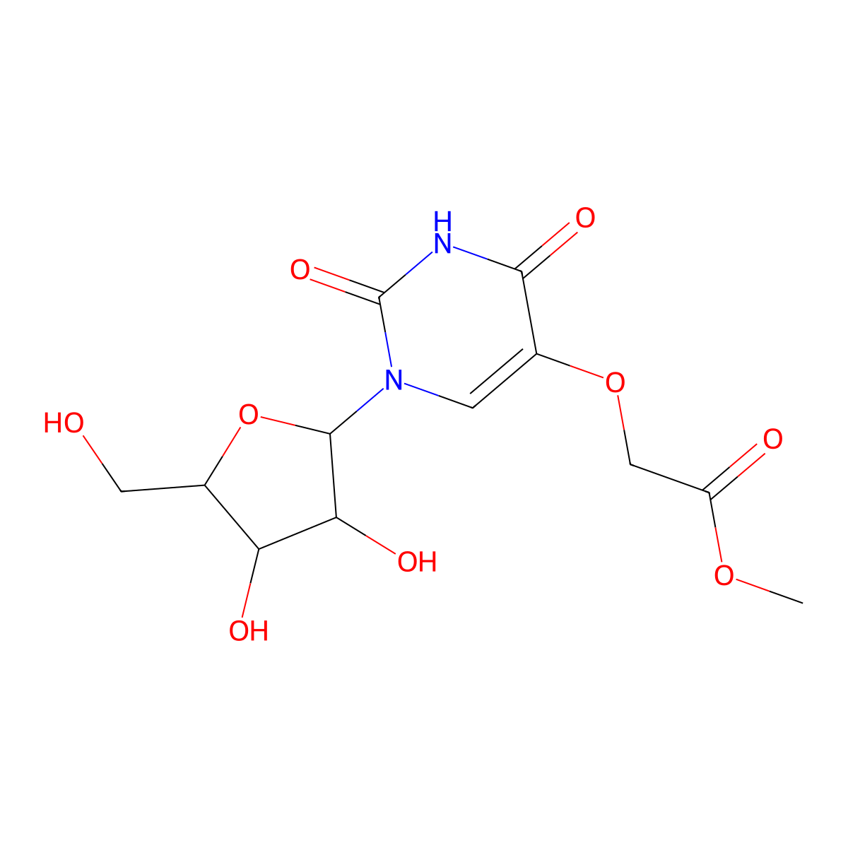 Methyl ((1,2,3,4-tetrahydro-2,4-dioxo-1-beta-D-ribofuranosyl-5-pyrimidinyl)oxy)acetate molecular structure, CAS 66536-81-0