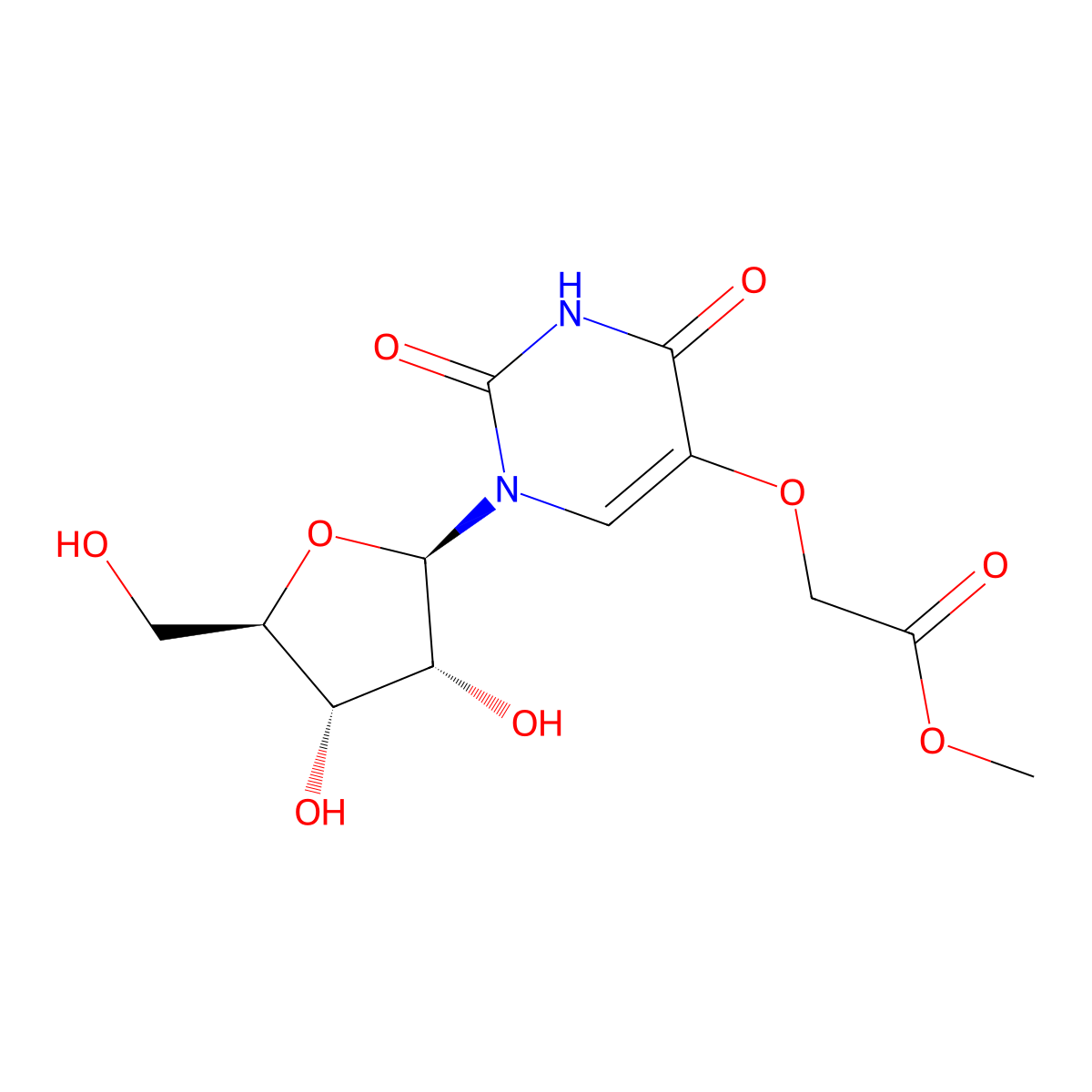 Methyl ((1,2,3,4-tetrahydro-2,4-dioxo-1-beta-D-ribofuranosyl-5-pyrimidinyl)oxy)acetate molecular structure, CAS 66536-81-0