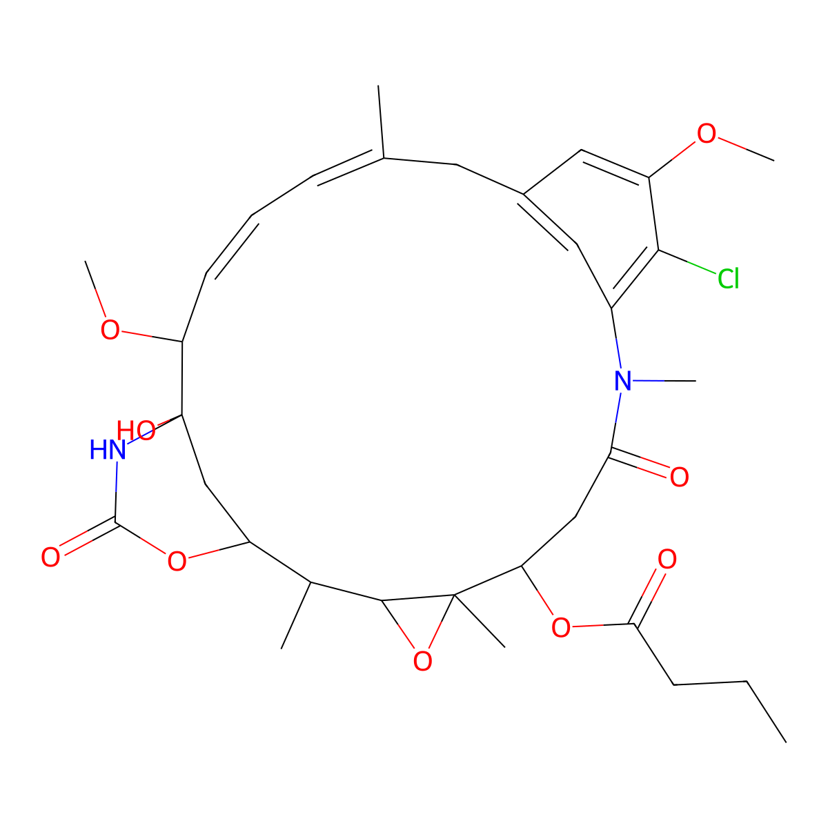 [(1S,2R,3S,5S,6S,20R,21S)-11-chloro-21-hydroxy-12,20-dimethoxy-2,5,9,16-tetramethyl-8,23-dioxo-4,24-dioxa-9,22-diazatetracyclo[19.3.1.110,14.03,5]hexacosa-10,12,14(26),16,18-pentaen-6-yl] butanoate molecular structure, CAS 66547-09-9