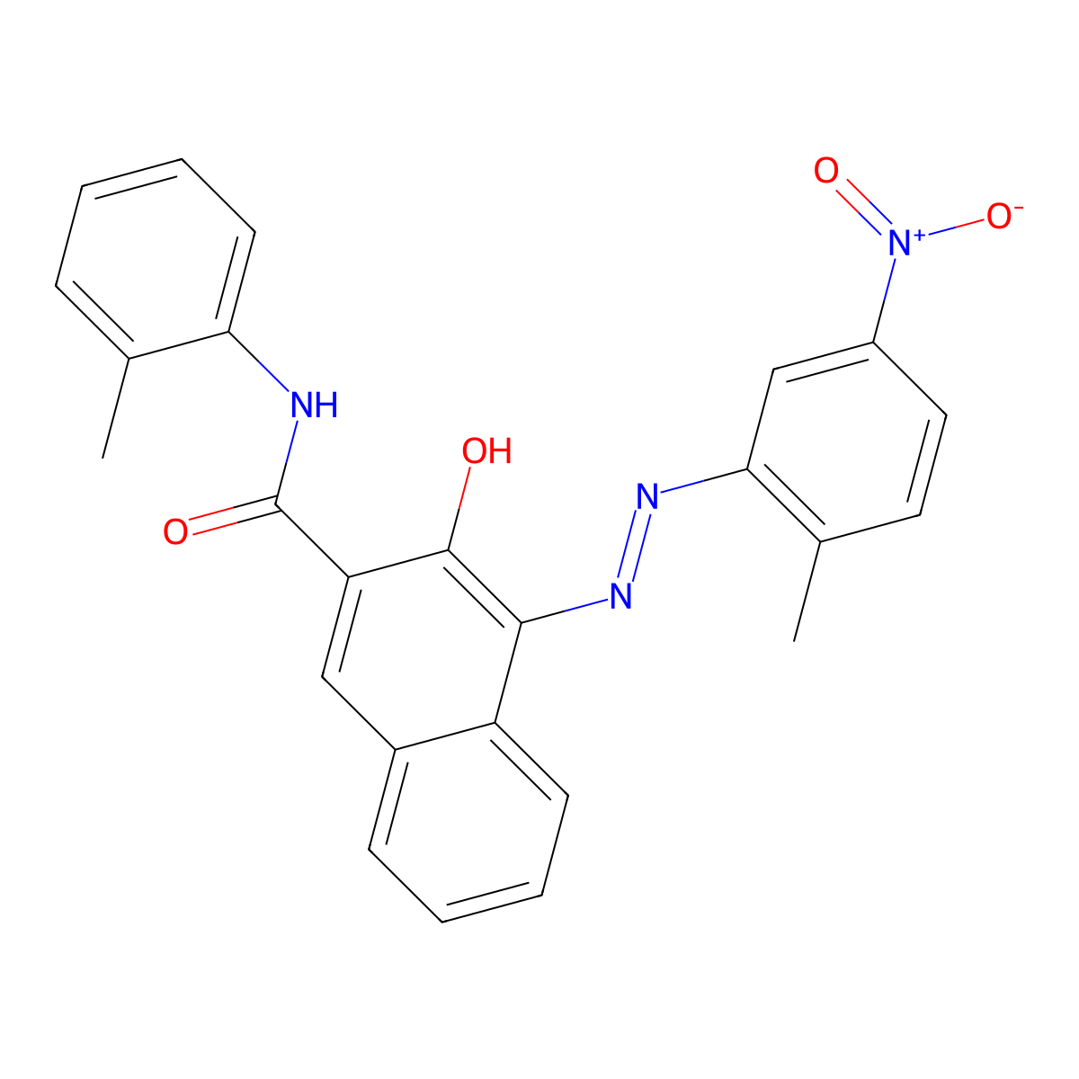 2-Naphthalenecarboxamide, 3-hydroxy-4-((2-methyl-5-nitrophenyl)azo)-N-(2-methylphenyl)- molecular structure, CAS 6655-84-1