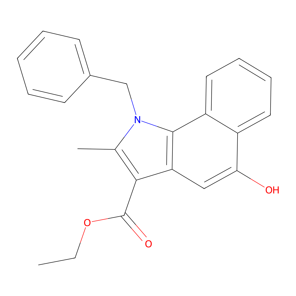 ethyl 1-benzyl-5-hydroxy-2-methyl-1H-benzo[g]indole-3-carboxylate molecular structure, CAS 66558-33-6