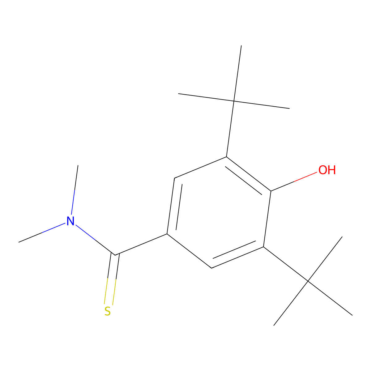 3,5-di-tert-butyl-4-hydroxy-N,N-dimethylbenzenecarbothioamide molecular structure, CAS 6656-85-5