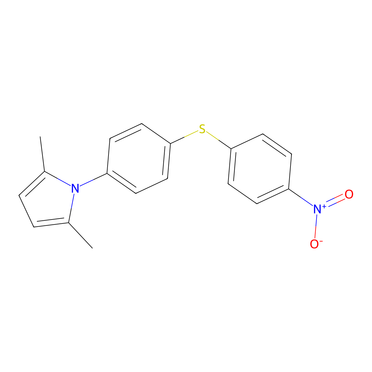 1H-Pyrrole, 2,5-dimethyl-1-(4-((4-nitrophenyl)thio)phenyl)- molecular structure, CAS 66603-27-8