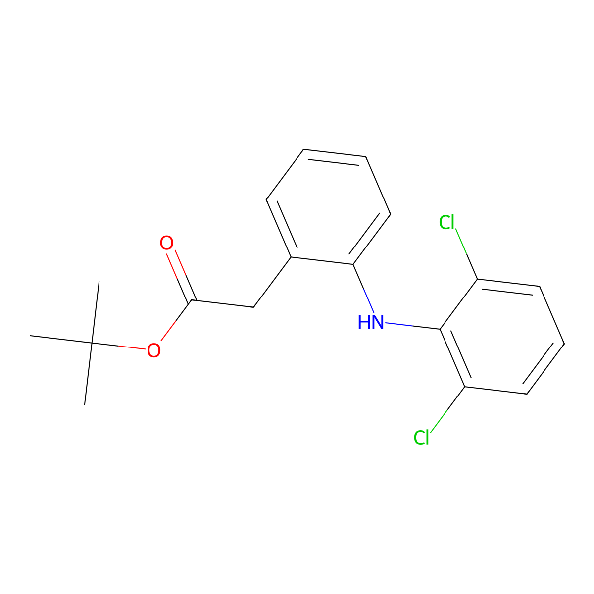 Tert-butyl 2-{2-[(2,6-dichlorophenyl)amino]phenyl}acetate molecular structure, CAS 66606-18-6