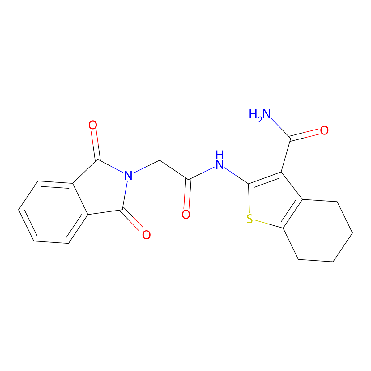 2-(2-(1,3-Dioxoisoindolin-2-yl)acetamido)-4,5,6,7-tetrahydrobenzo[b]thiophene-3-carboxamide molecular structure, CAS 66607-39-4