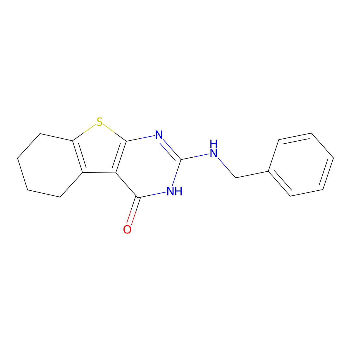 2-(benzylamino)-5,6,7,8-tetrahydro[1]benzothieno[2,3-d]pyrimidin-4(3H)-one molecular structure, CAS 66607-49-6