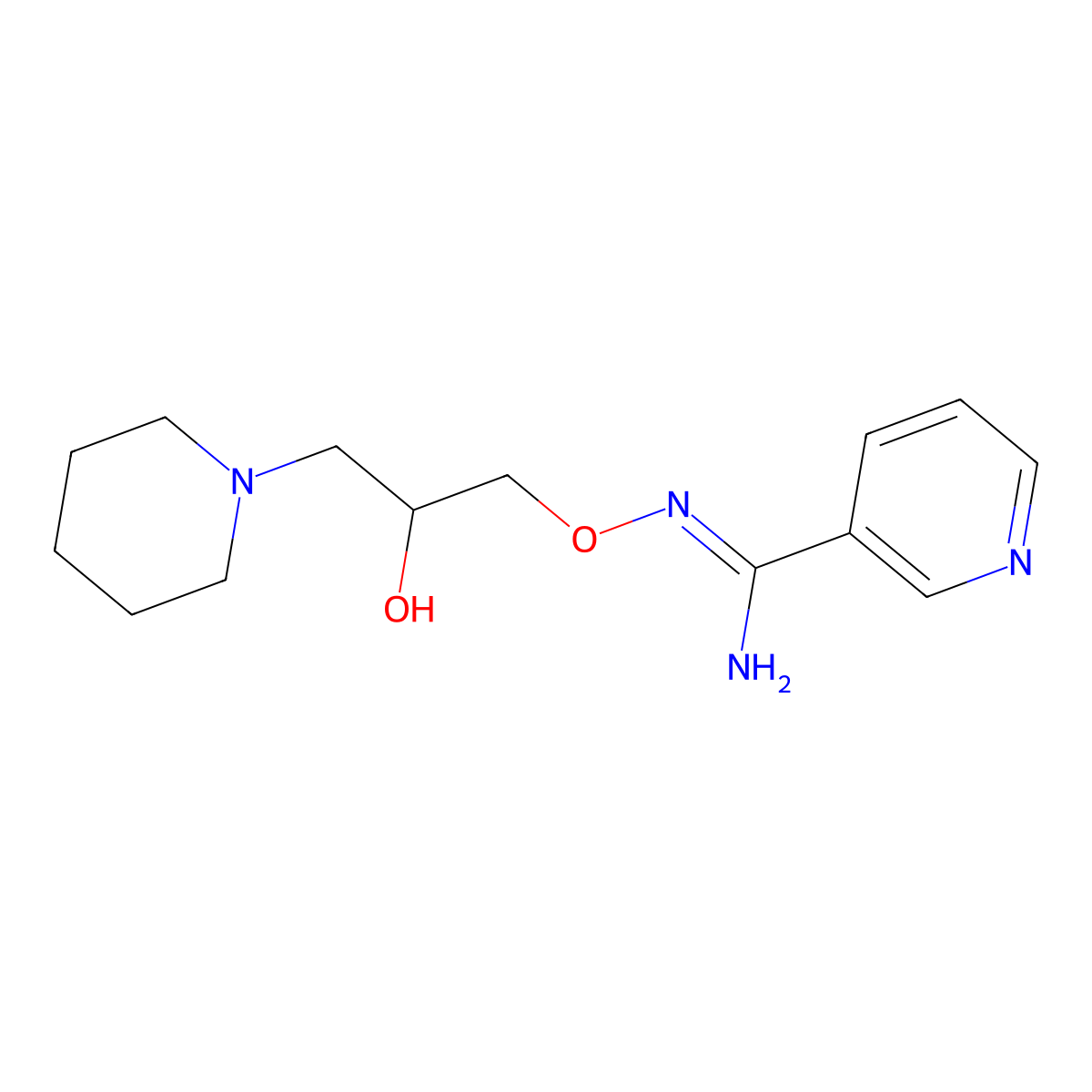 3-Pyridinecarboximidamide, N-(2-hydroxy-3-(1-piperidinyl)propoxy)- molecular structure, CAS 66611-38-9