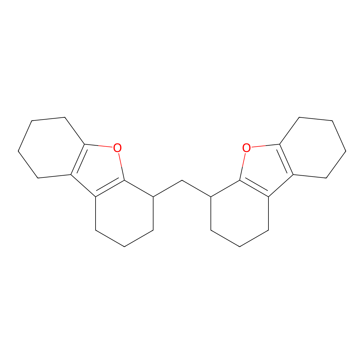 Bis(1,2,3,4,6,7,8,9-octahydrodibenzo[b,d]furan-4-yl)methane molecular structure, CAS 66612-39-3