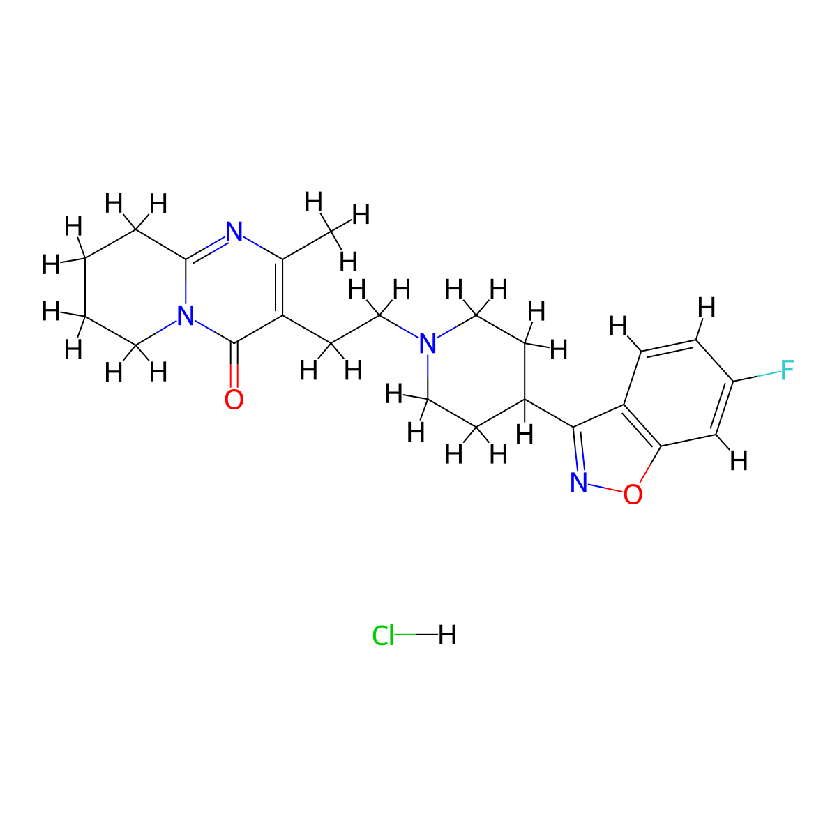 4H-Pyrido(1,2-a)pyrimidin-4-one, 3-(2-(4-(6-fluoro-1,2-benzisoxazol-3-yl)-1-piperidinyl)ethyl)-6,7,8,9-tetrahydro-2-methyl-, hydrochloride (1:1) molecular structure, CAS 666179-74-4