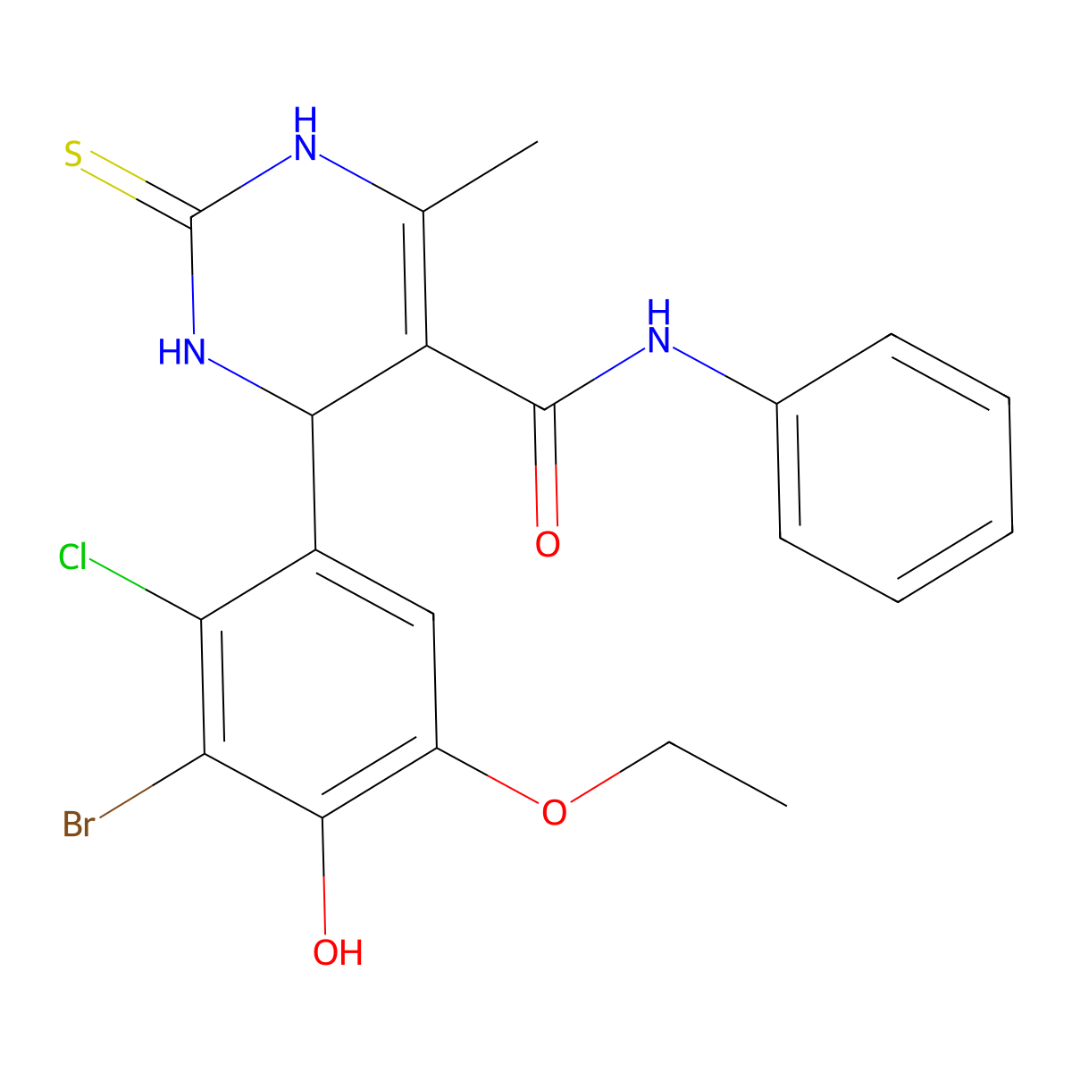 4-(3-bromo-2-chloro-5-ethoxy-4-hydroxyphenyl)-6-methyl-N-phenyl-2-thioxo-1,2,3,4-tetrahydro-5-pyrimidinecarboxamide molecular structure, CAS 666207-19-8