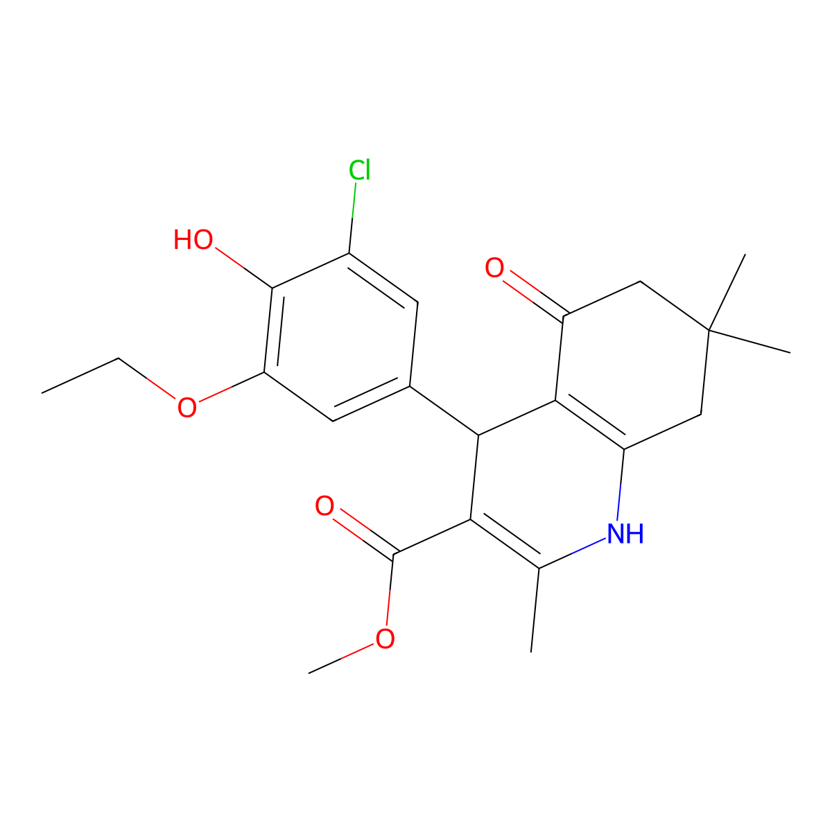 Methyl 4-(3-chloro-5-ethoxy-4-hydroxyphenyl)-2,7,7-trimethyl-5-oxo-1,4,5,6,7,8-hexahydro-3-quinolinecarboxylate molecular structure, CAS 666207-79-0